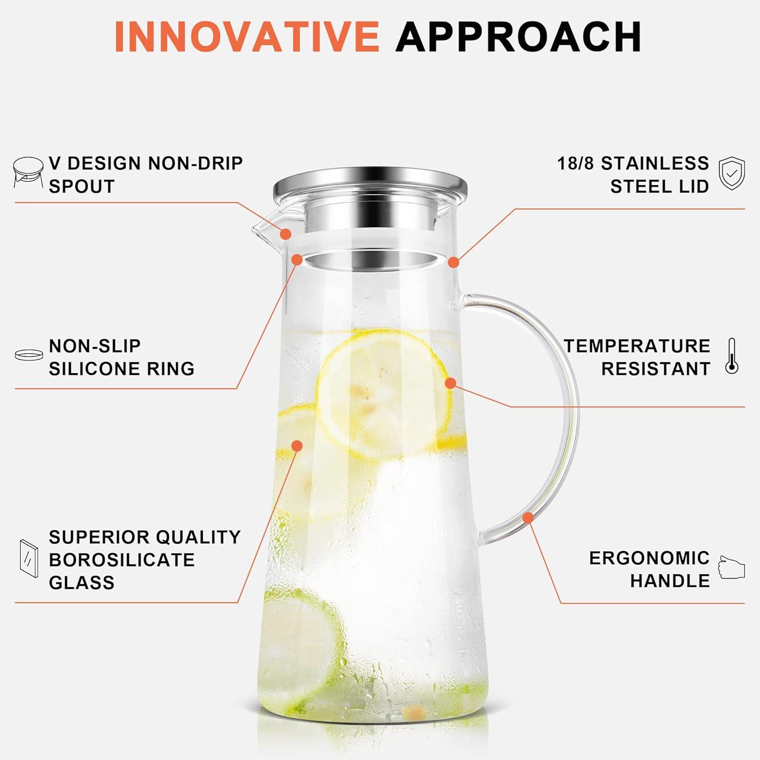 image:imageSUSTEAS 20 Liter 68oz Glass Pitcher with Lid Easy Clean Heat Resistant Glass Water Carafe with Handle for HotCold Beverages Water Cold Brew Iced Tea amp Juice With 1 LongHandled Brush IncludedClear