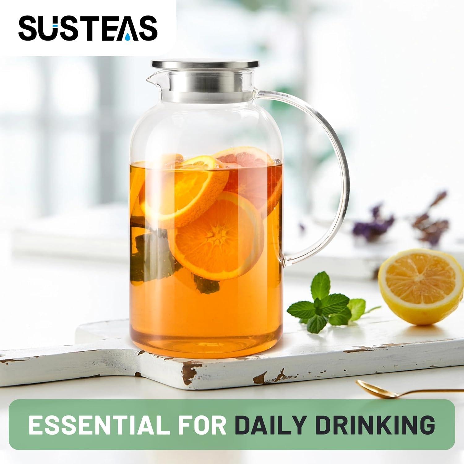 image:imageSUSTEAS 20 Liter 68oz Glass Pitcher with Lid Easy Clean Heat Resistant Glass Water Carafe with Handle for HotCold Beverages Water Cold Brew Iced Tea amp Juice With 1 LongHandled Brush IncludedClear