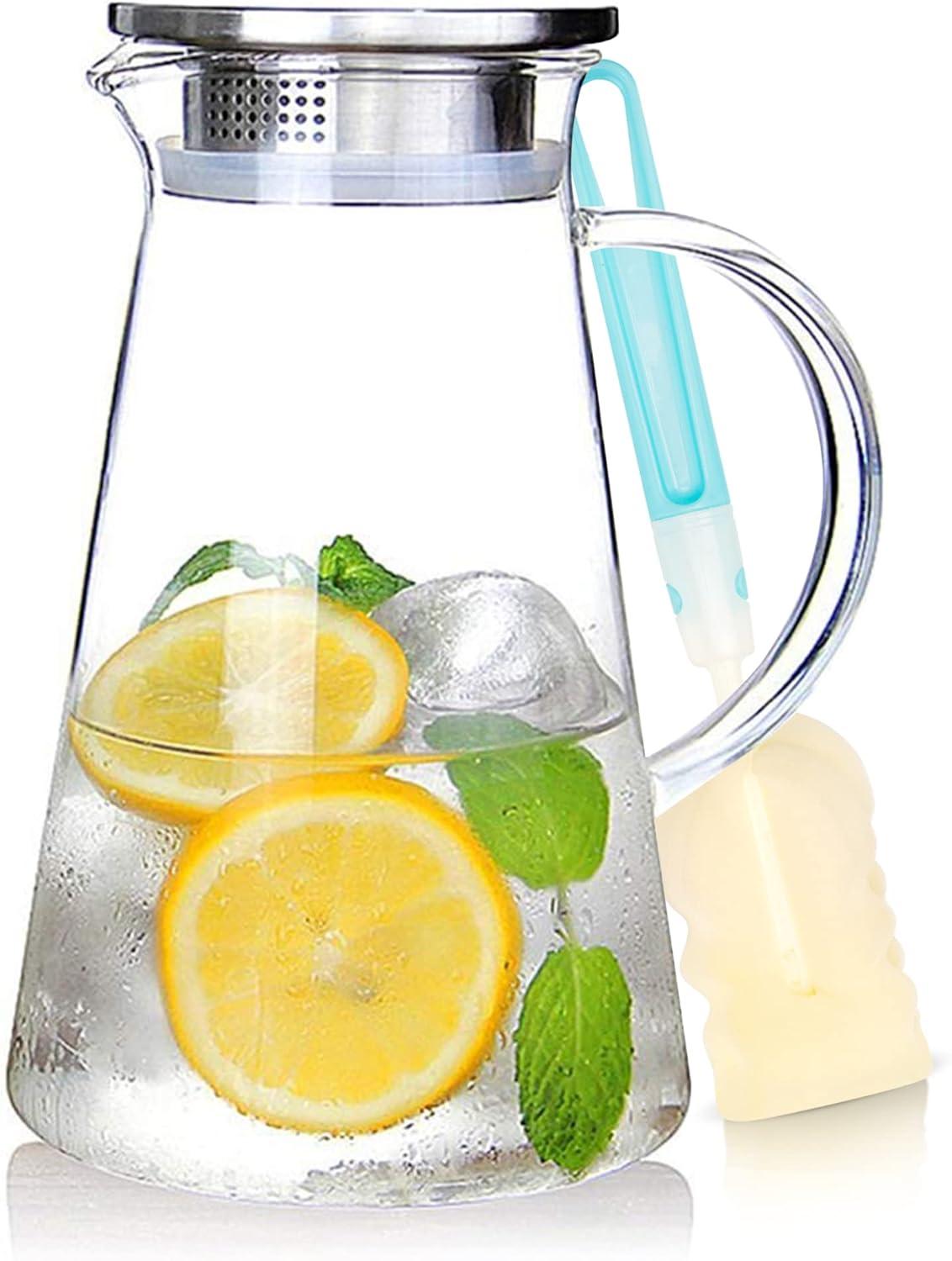 image:imageSUSTEAS 20 Liter 68oz Glass Pitcher with Lid Easy Clean Heat Resistant Glass Water Carafe with Handle for HotCold Beverages Water Cold Brew Iced Tea amp Juice With 1 LongHandled Brush IncludedClear