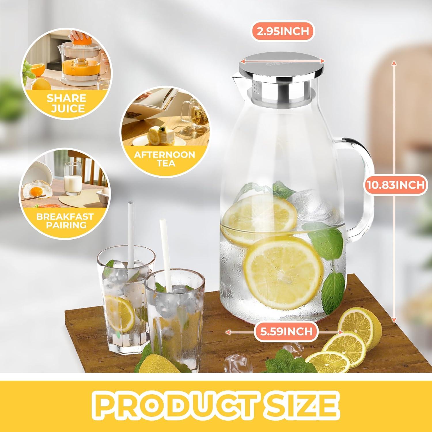 image:imageSUSTEAS 20 Liter 68oz Glass Pitcher with Lid Easy Clean Heat Resistant Glass Water Carafe with Handle for HotCold Beverages Water Cold Brew Iced Tea amp Juice With 1 LongHandled Brush IncludedClear