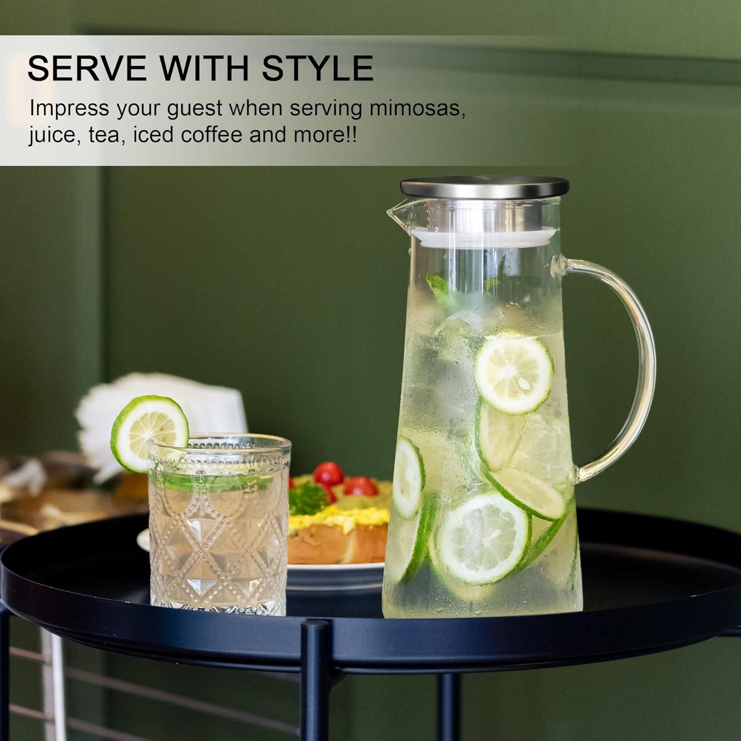image:imageSUSTEAS 20 Liter 68oz Glass Pitcher with Lid Easy Clean Heat Resistant Glass Water Carafe with Handle for HotCold Beverages Water Cold Brew Iced Tea amp Juice With 1 LongHandled Brush IncludedClear