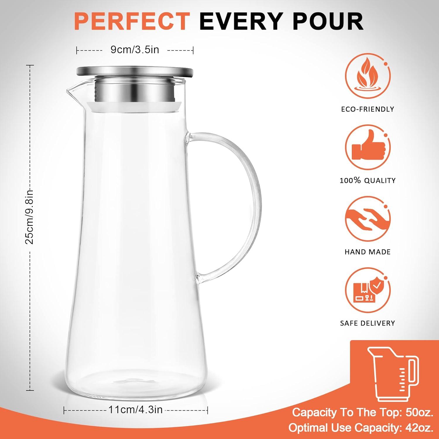 image:imageSUSTEAS 20 Liter 68oz Glass Pitcher with Lid Easy Clean Heat Resistant Glass Water Carafe with Handle for HotCold Beverages Water Cold Brew Iced Tea amp Juice With 1 LongHandled Brush IncludedClear
