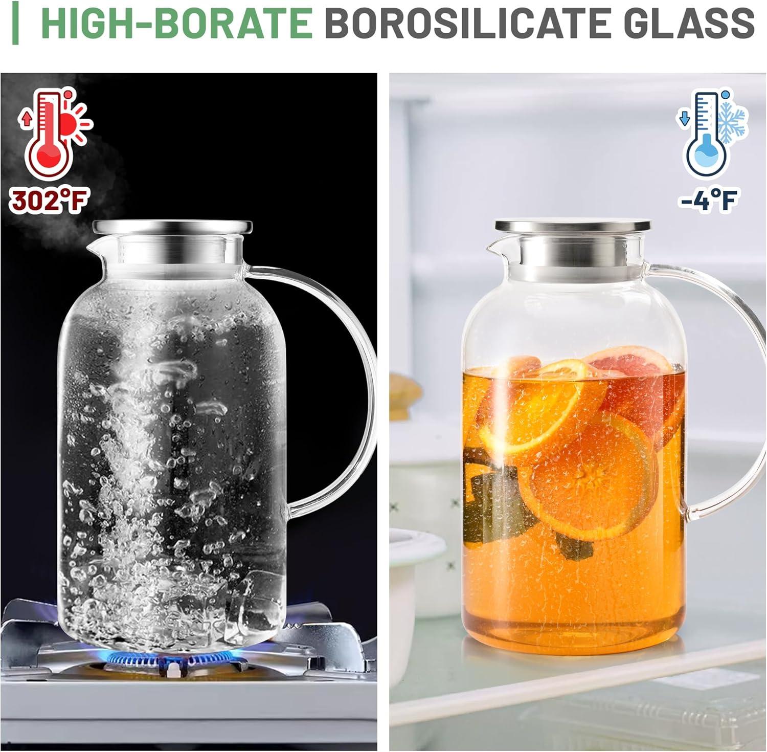image:imageSUSTEAS 20 Liter 68oz Glass Pitcher with Lid Easy Clean Heat Resistant Glass Water Carafe with Handle for HotCold Beverages Water Cold Brew Iced Tea amp Juice With 1 LongHandled Brush IncludedClear