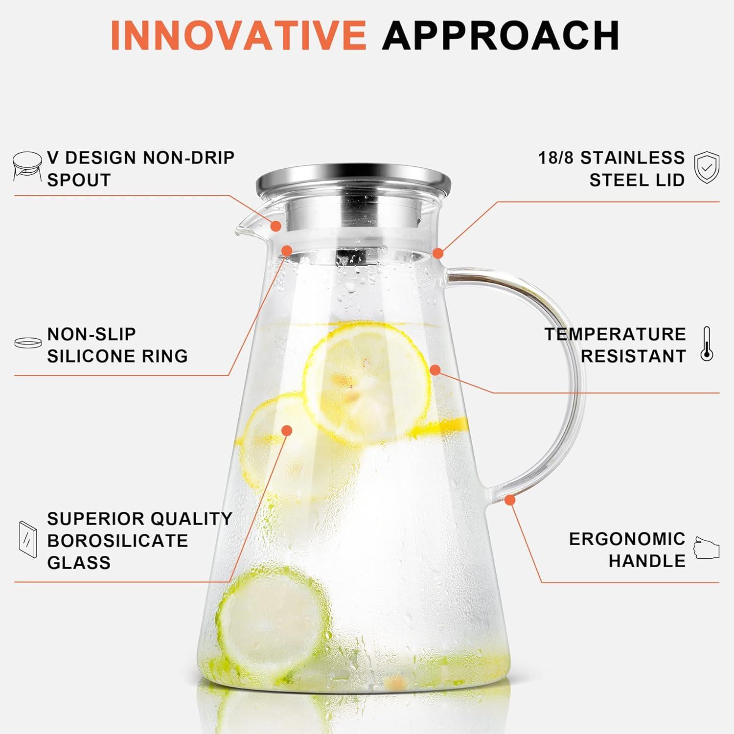 image:imageSUSTEAS 20 Liter 68oz Glass Pitcher with Lid Easy Clean Heat Resistant Glass Water Carafe with Handle for HotCold Beverages Water Cold Brew Iced Tea amp Juice With 1 LongHandled Brush IncludedClear