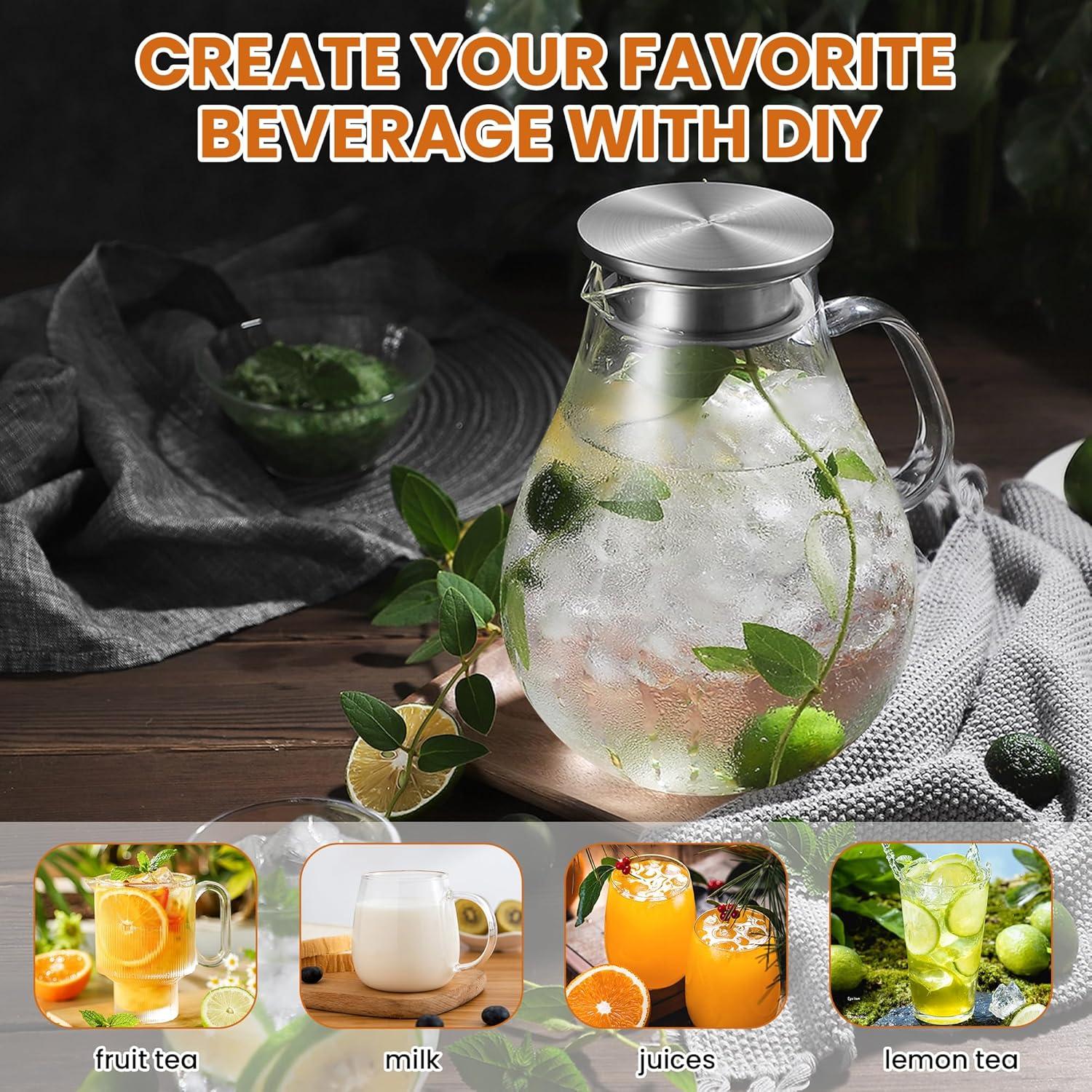 image:imageSUSTEAS 3 Litre 101oz Glass Pitcher Jar with Lid and Nozzle 317Quart ColdHot Water Glass Water Bottle Ice Tea for Refrigerator Large Water Jar for Juice Milk Coffee or Homemade Drinks101oz