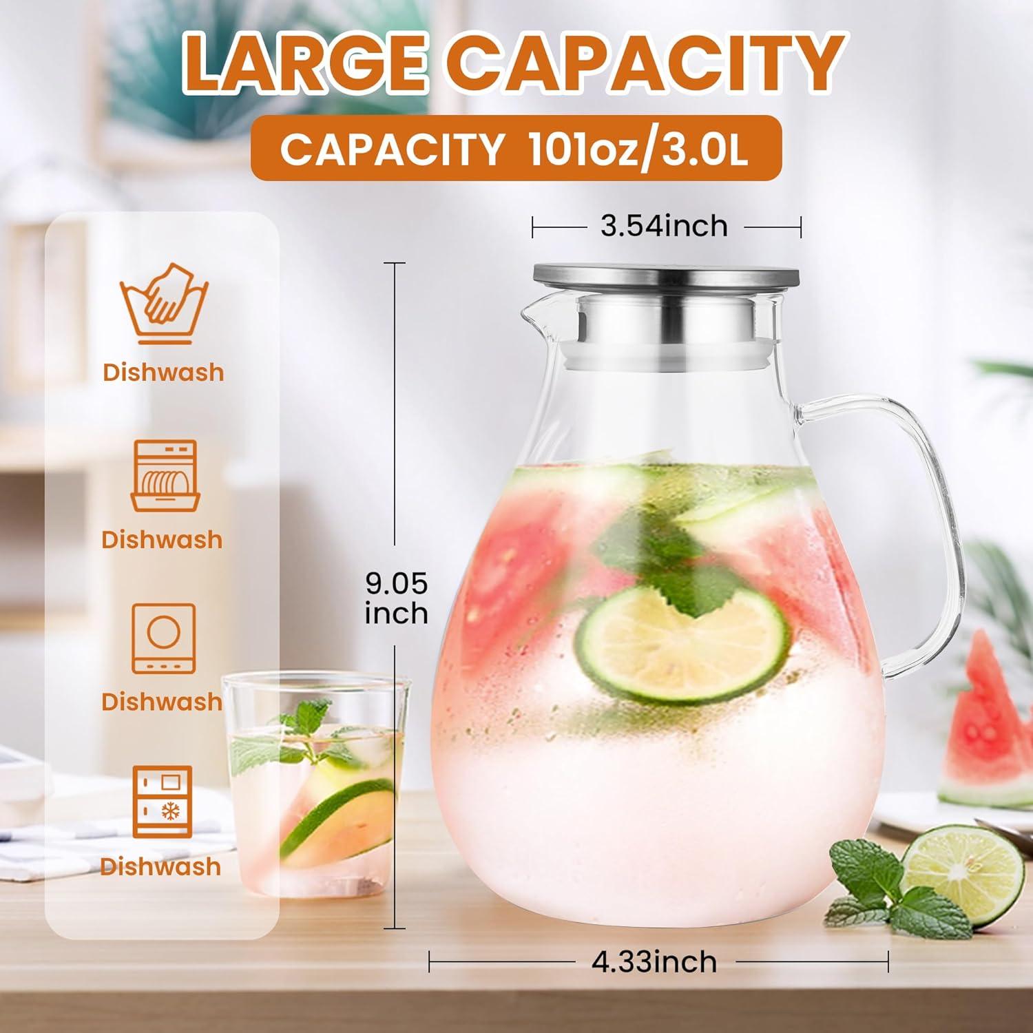 image:imageSUSTEAS 3 Litre 101oz Glass Pitcher Jar with Lid and Nozzle 317Quart ColdHot Water Glass Water Bottle Ice Tea for Refrigerator Large Water Jar for Juice Milk Coffee or Homemade Drinks101oz