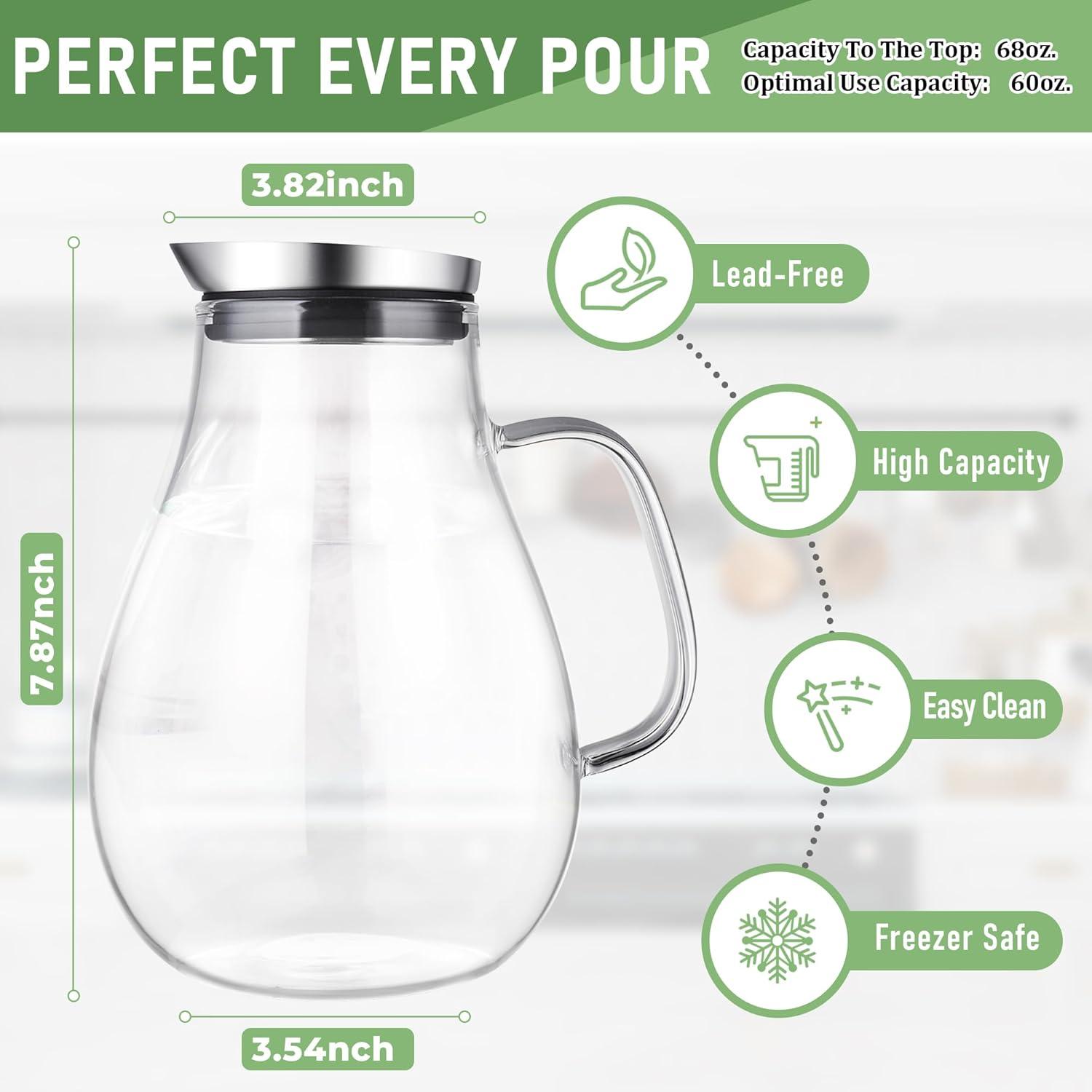 image:imageSUSTEAS 3 Litre 101oz Glass Pitcher Jar with Lid and Nozzle 317Quart ColdHot Water Glass Water Bottle Ice Tea for Refrigerator Large Water Jar for Juice Milk Coffee or Homemade Drinks68 Ounces