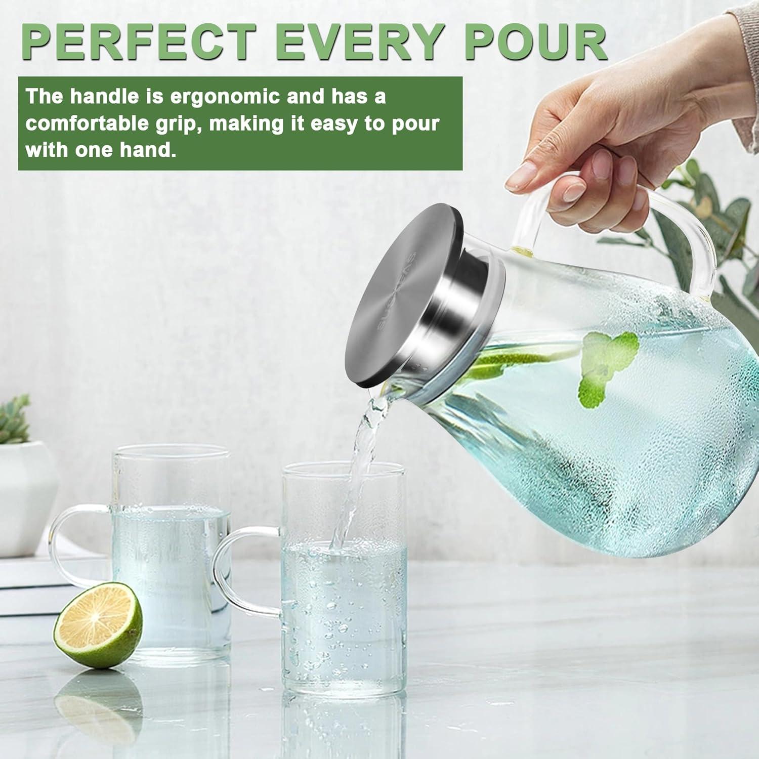 image:imageSUSTEAS 3 Litre 101oz Glass Pitcher Jar with Lid and Nozzle 317Quart ColdHot Water Glass Water Bottle Ice Tea for Refrigerator Large Water Jar for Juice Milk Coffee or Homemade Drinks75oz