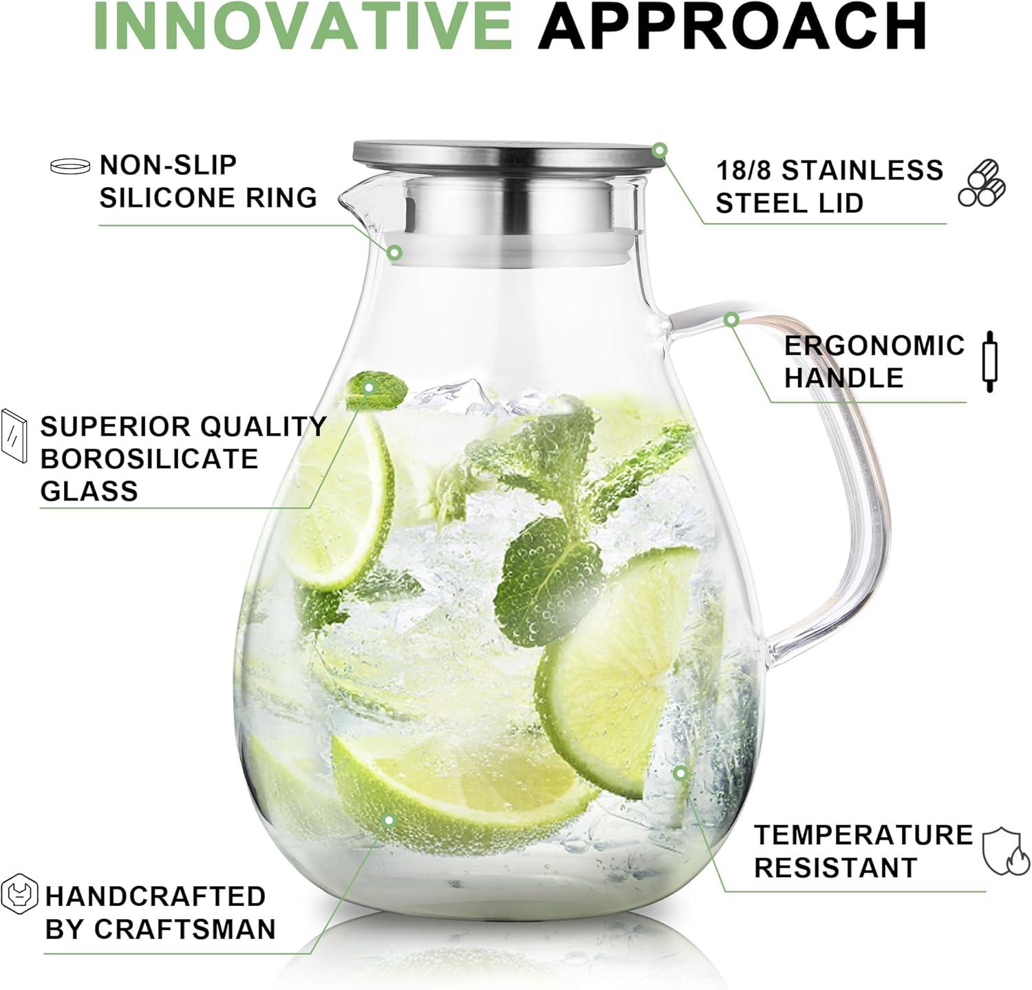 image:imageSUSTEAS 3 Litre 101oz Glass Pitcher Jar with Lid and Nozzle 317Quart ColdHot Water Glass Water Bottle Ice Tea for Refrigerator Large Water Jar for Juice Milk Coffee or Homemade Drinks75oz