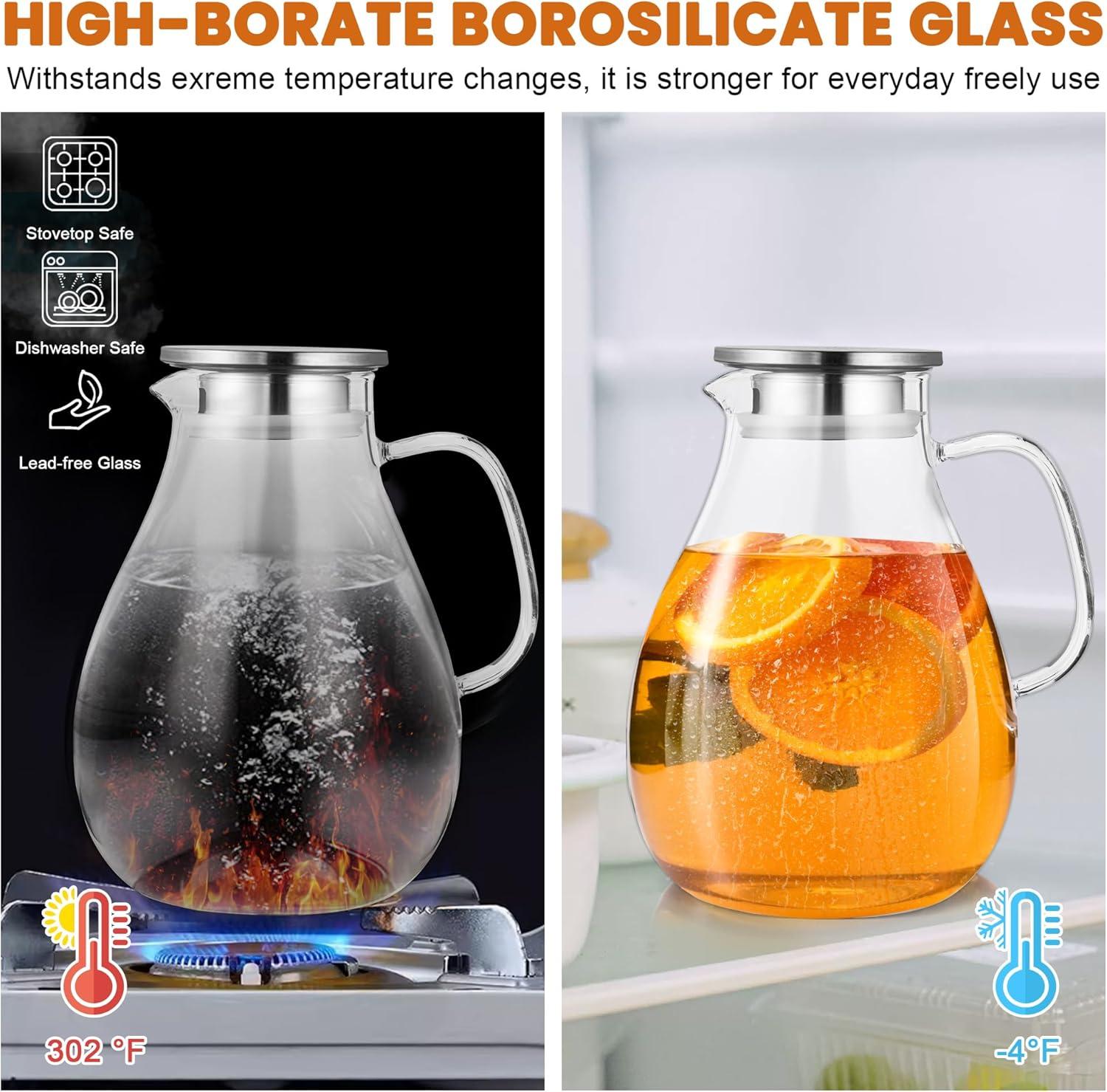 image:imageSUSTEAS 3 Litre 101oz Glass Pitcher Jar with Lid and Nozzle 317Quart ColdHot Water Glass Water Bottle Ice Tea for Refrigerator Large Water Jar for Juice Milk Coffee or Homemade Drinks101oz