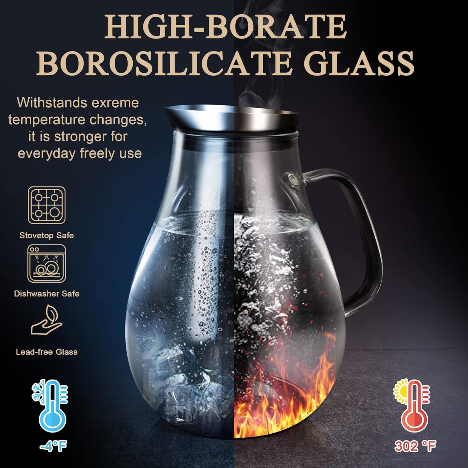 image:imageSUSTEAS 3 Litre 101oz Glass Pitcher Jar with Lid and Nozzle 317Quart ColdHot Water Glass Water Bottle Ice Tea for Refrigerator Large Water Jar for Juice Milk Coffee or Homemade Drinks68 Ounces
