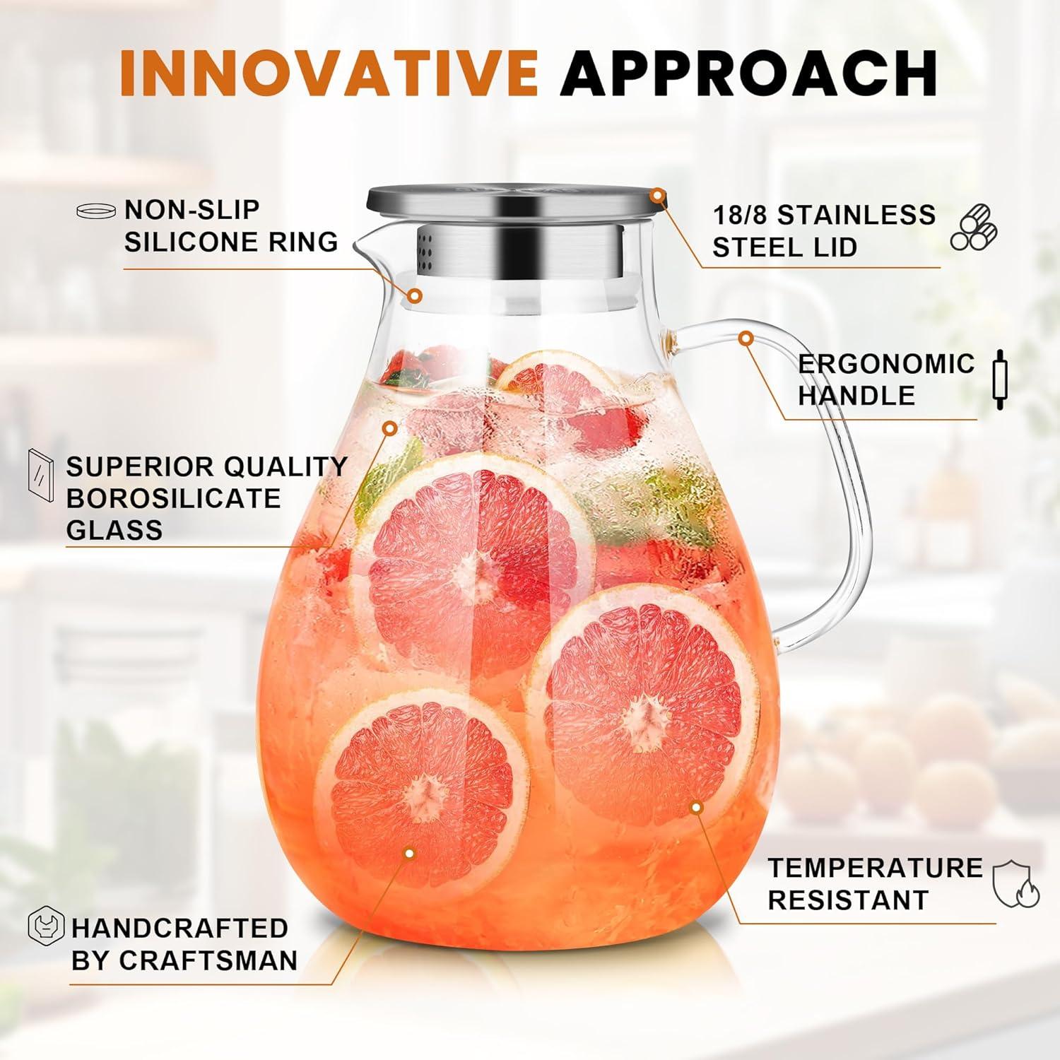 image:imageSUSTEAS 3 Litre 101oz Glass Pitcher Jar with Lid and Nozzle 317Quart ColdHot Water Glass Water Bottle Ice Tea for Refrigerator Large Water Jar for Juice Milk Coffee or Homemade Drinks101oz