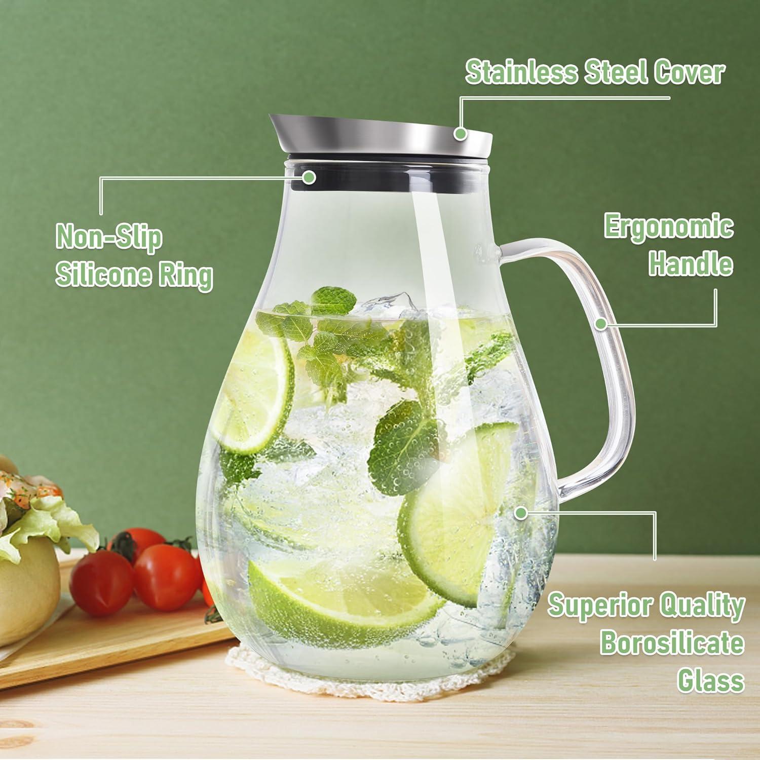 image:imageSUSTEAS 3 Litre 101oz Glass Pitcher Jar with Lid and Nozzle 317Quart ColdHot Water Glass Water Bottle Ice Tea for Refrigerator Large Water Jar for Juice Milk Coffee or Homemade Drinks68 Ounces