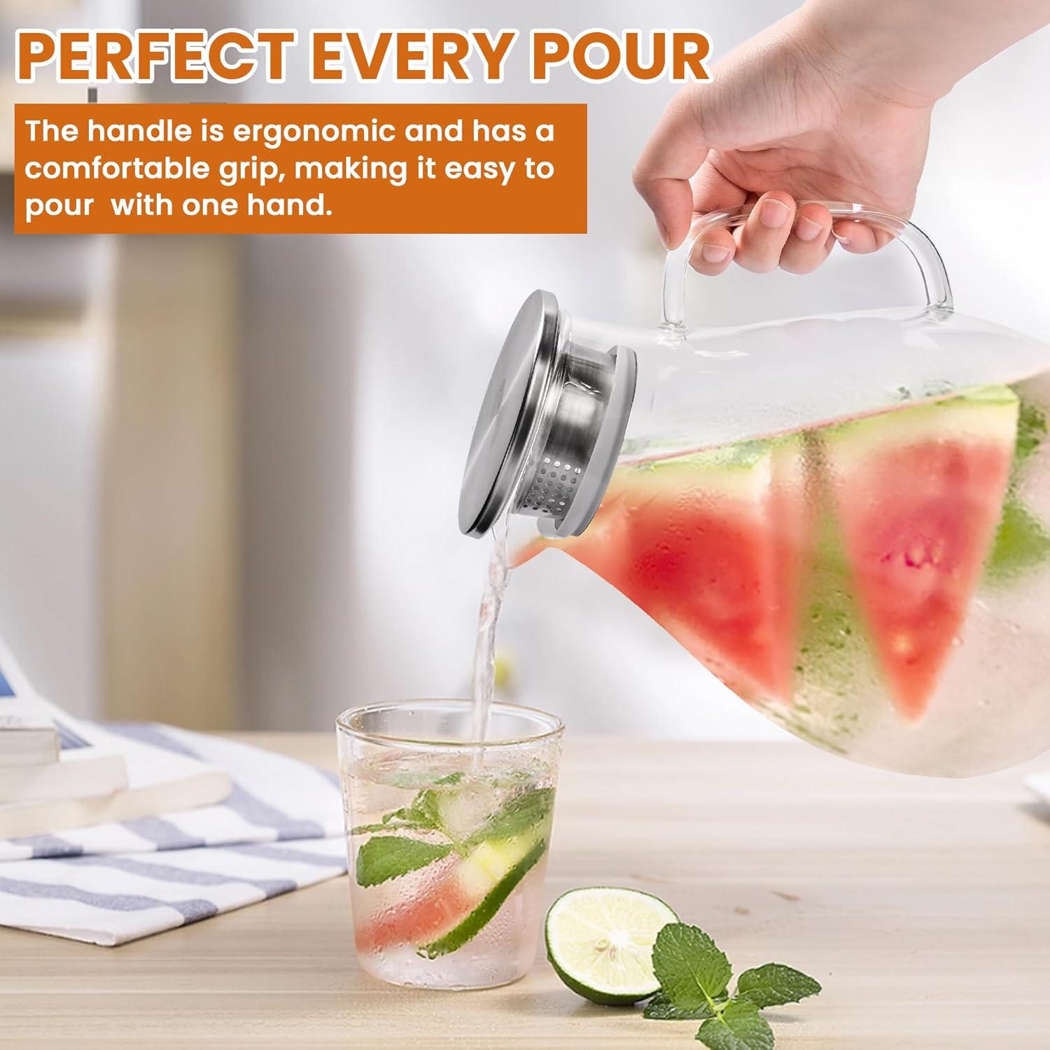 image:imageSUSTEAS 3 Litre 101oz Glass Pitcher Jar with Lid and Nozzle 317Quart ColdHot Water Glass Water Bottle Ice Tea for Refrigerator Large Water Jar for Juice Milk Coffee or Homemade Drinks101oz