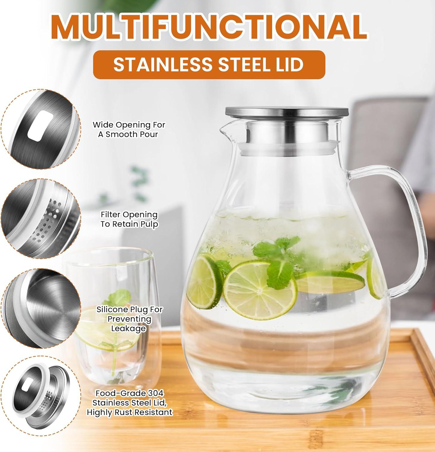 image:imageSUSTEAS 3 Litre 101oz Glass Pitcher Jar with Lid and Nozzle 317Quart ColdHot Water Glass Water Bottle Ice Tea for Refrigerator Large Water Jar for Juice Milk Coffee or Homemade Drinks101oz