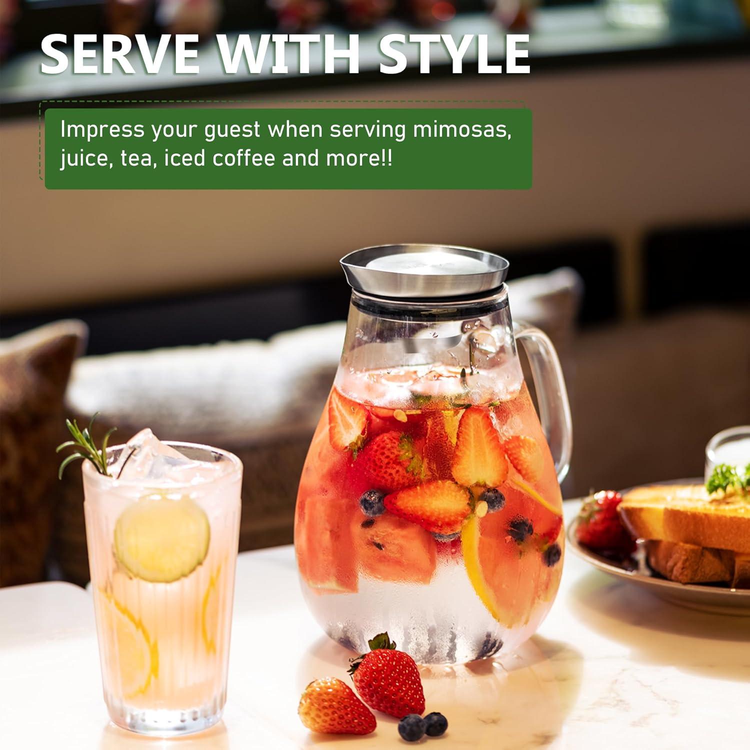 image:imageSUSTEAS 3 Litre 101oz Glass Pitcher Jar with Lid and Nozzle 317Quart ColdHot Water Glass Water Bottle Ice Tea for Refrigerator Large Water Jar for Juice Milk Coffee or Homemade Drinks68 Ounces
