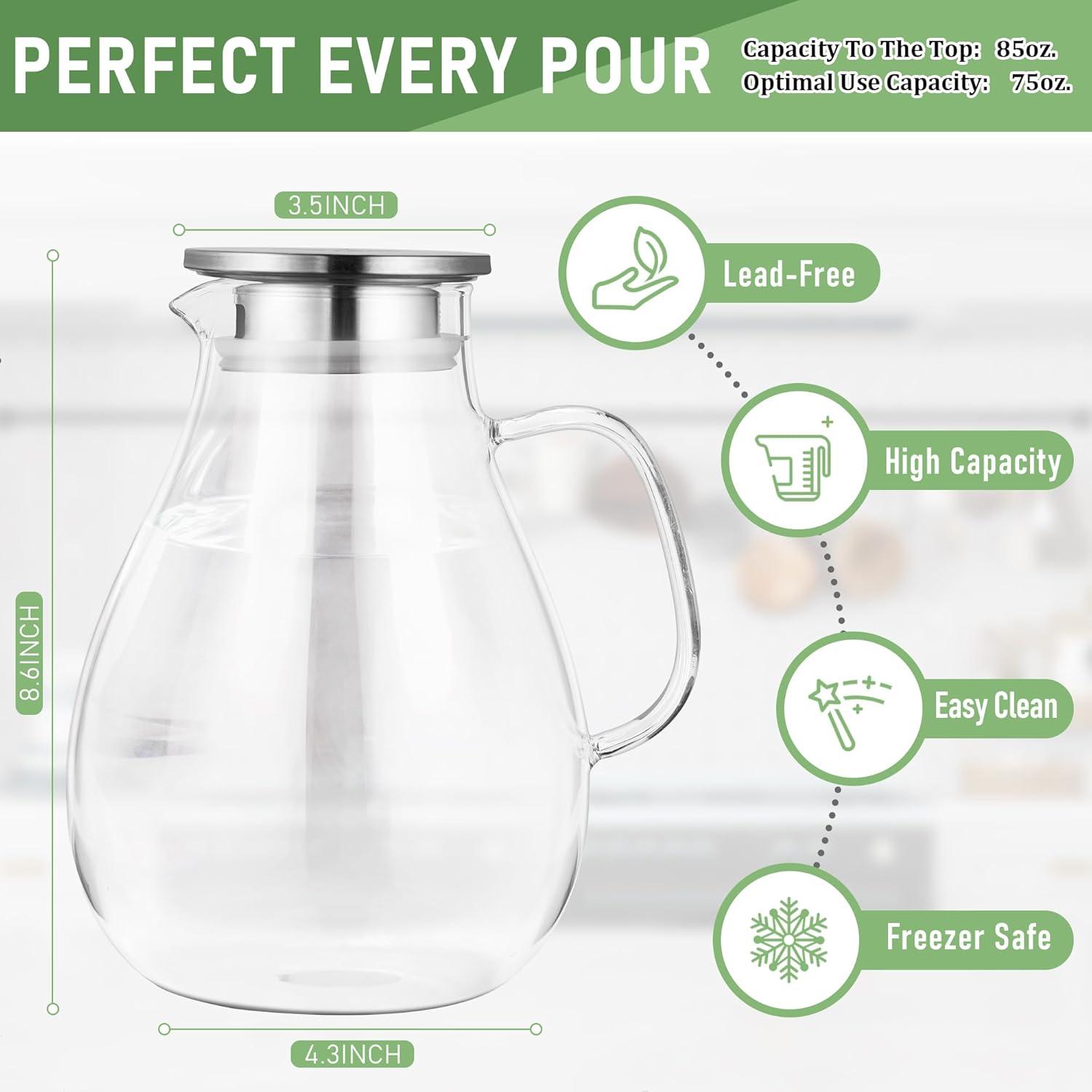 image:imageSUSTEAS 3 Litre 101oz Glass Pitcher Jar with Lid and Nozzle 317Quart ColdHot Water Glass Water Bottle Ice Tea for Refrigerator Large Water Jar for Juice Milk Coffee or Homemade Drinks75oz