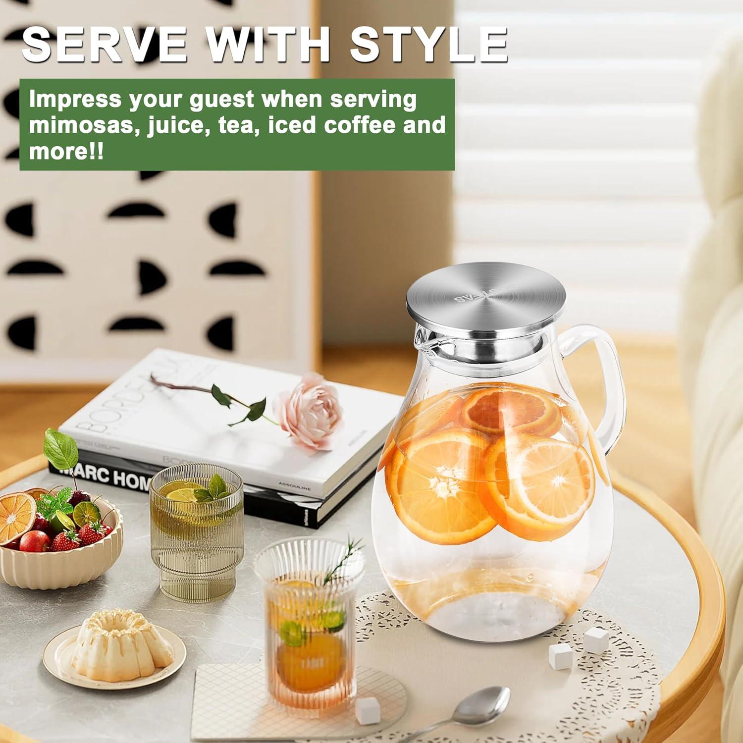 image:imageSUSTEAS 3 Litre 101oz Glass Pitcher Jar with Lid and Nozzle 317Quart ColdHot Water Glass Water Bottle Ice Tea for Refrigerator Large Water Jar for Juice Milk Coffee or Homemade Drinks75oz
