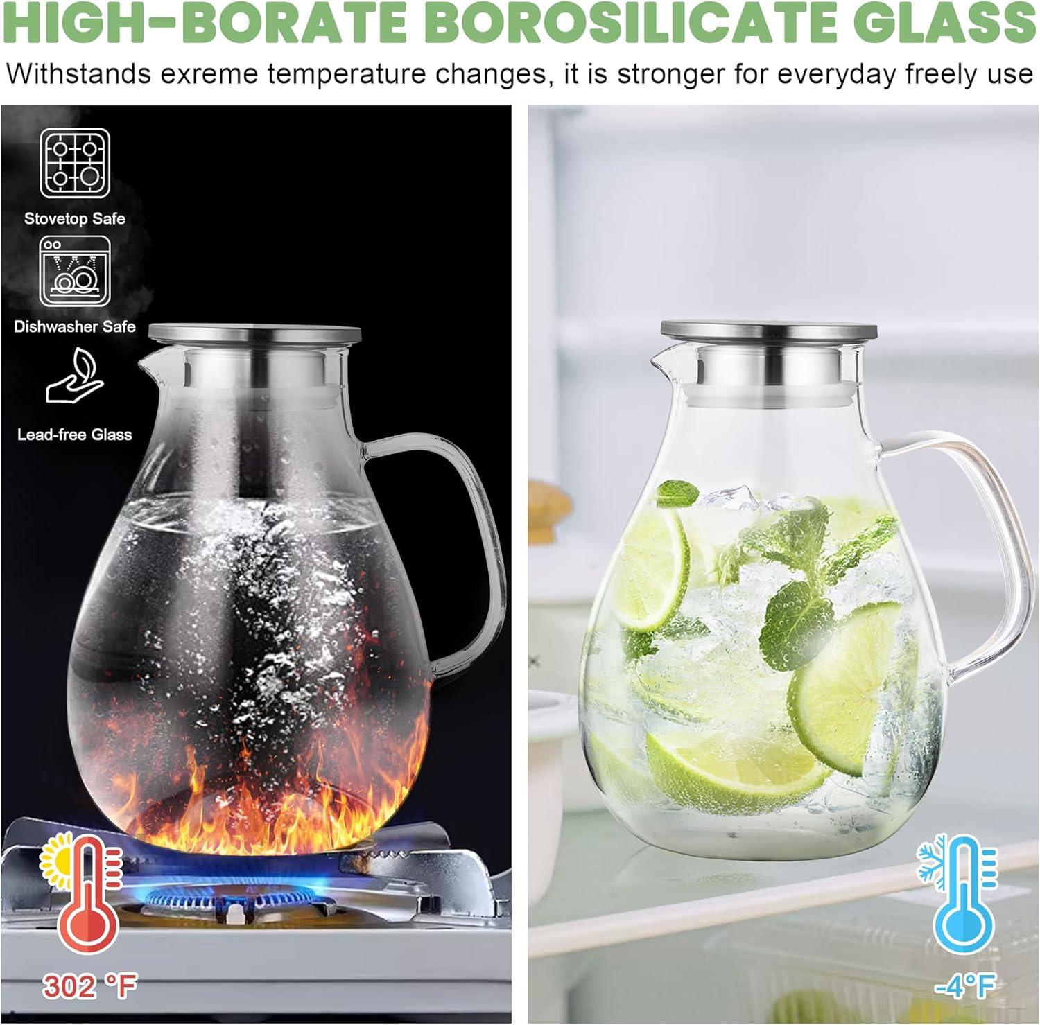 image:imageSUSTEAS 3 Litre 101oz Glass Pitcher Jar with Lid and Nozzle 317Quart ColdHot Water Glass Water Bottle Ice Tea for Refrigerator Large Water Jar for Juice Milk Coffee or Homemade Drinks75oz