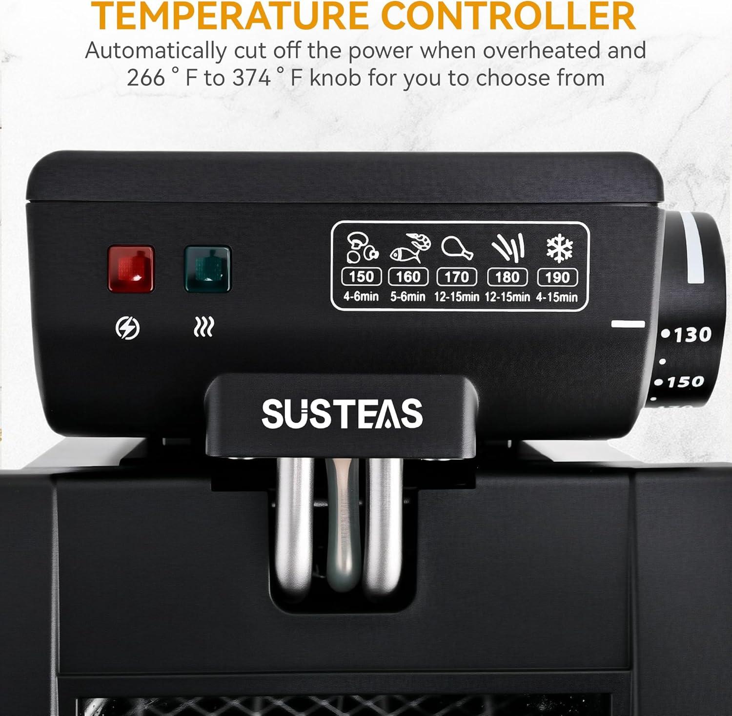 image:imageSUSTEAS Deep Fryer 2 Baskets Electric Oil Fryer with 54QT6L3000W Timer Control Adjustable Temperature Lid with Viewing Window and Odor Free Filter Stainless Steel Perfect for Kitchen Fry Fish30L