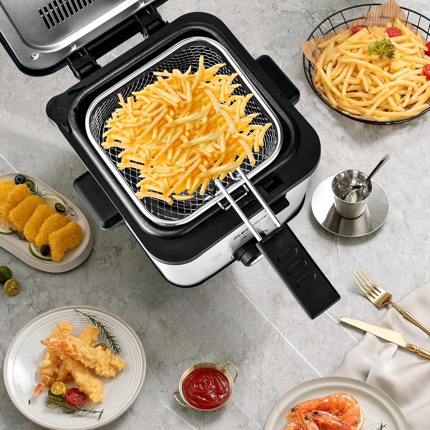 image:imageSUSTEAS Deep Fryer 2 Baskets Electric Oil Fryer with 54QT6L3000W Timer Control Adjustable Temperature Lid with Viewing Window and Odor Free Filter Stainless Steel Perfect for Kitchen Fry Fish15L