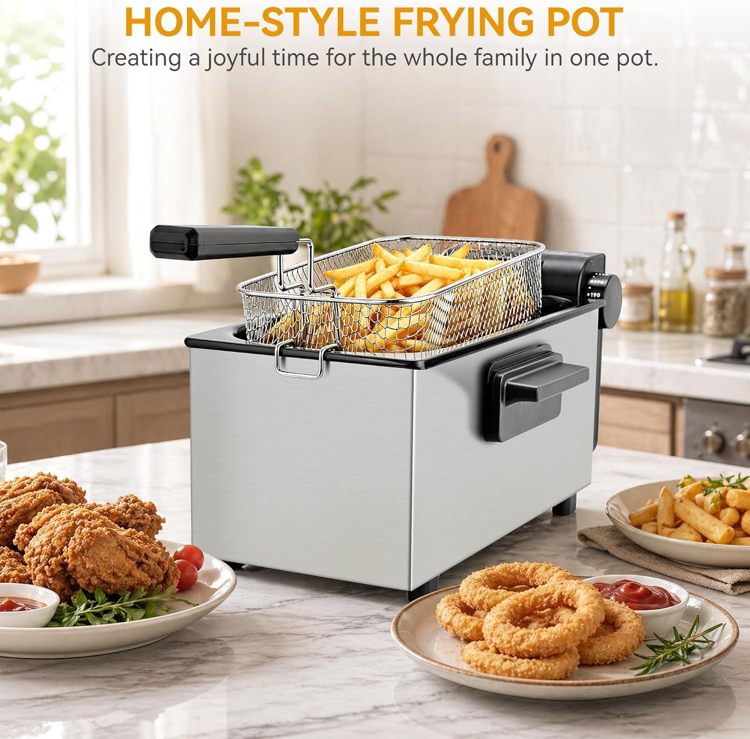 image:imageSUSTEAS Deep Fryer 2 Baskets Electric Oil Fryer with 54QT6L3000W Timer Control Adjustable Temperature Lid with Viewing Window and Odor Free Filter Stainless Steel Perfect for Kitchen Fry Fish30L