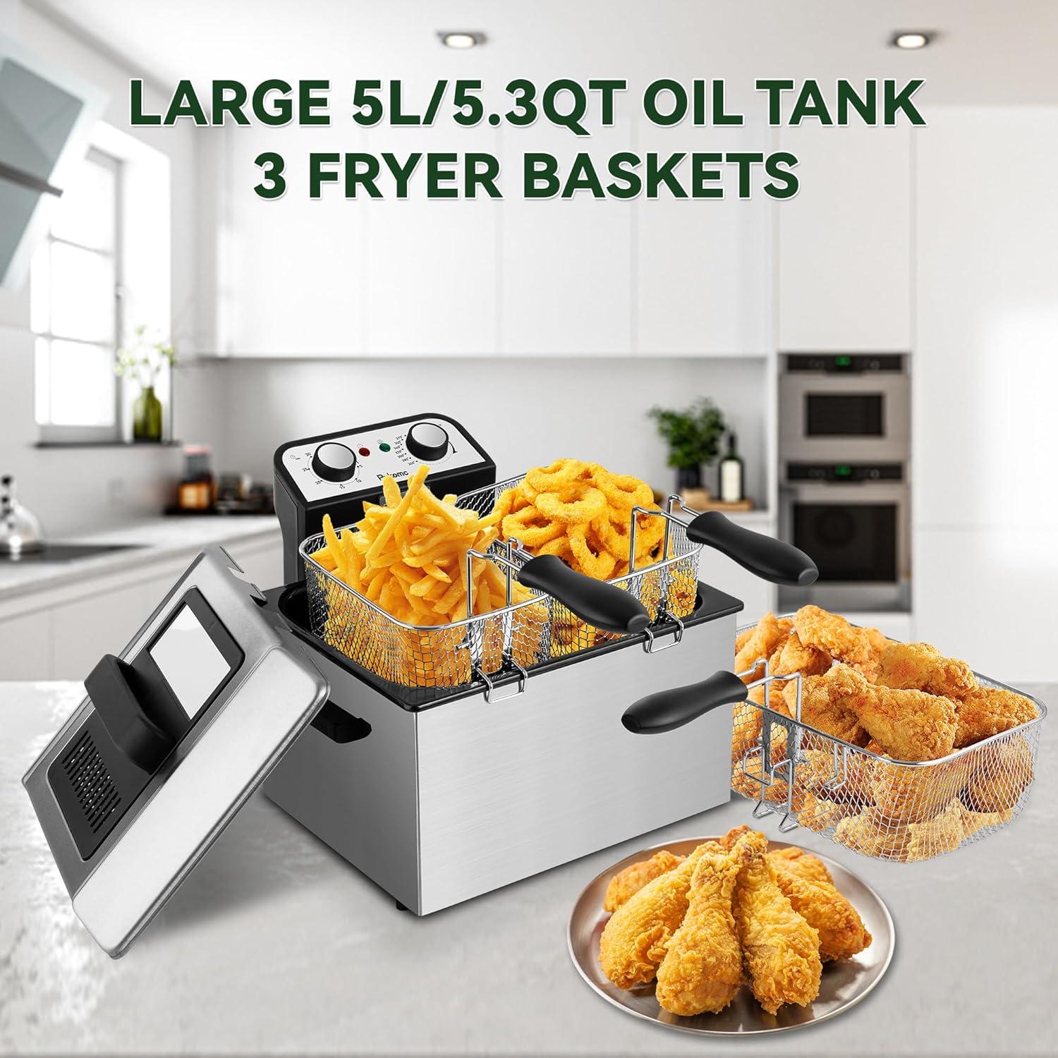 image:imageSUSTEAS Deep Fryer 2 Baskets Electric Oil Fryer with 54QT6L3000W Timer Control Adjustable Temperature Lid with Viewing Window and Odor Free Filter Stainless Steel Perfect for Kitchen Fry Fish50L