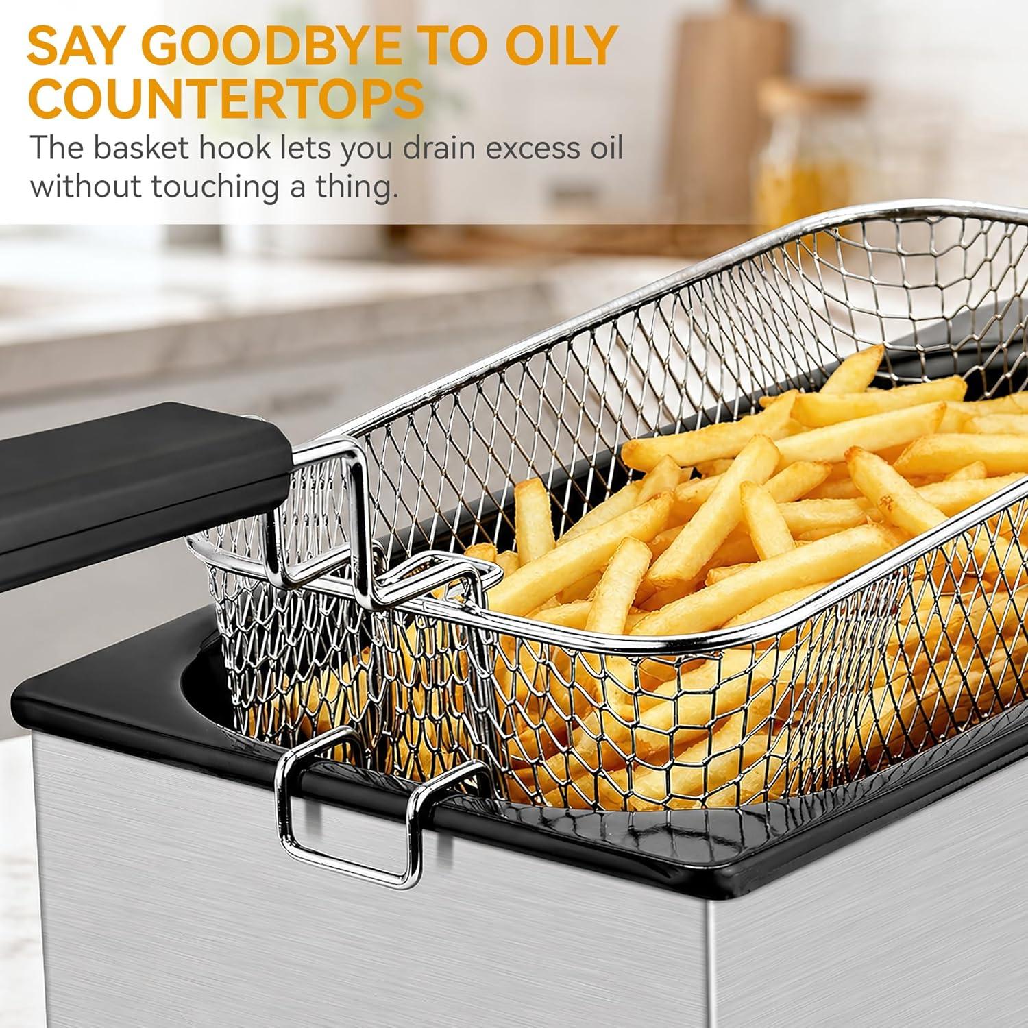 image:imageSUSTEAS Deep Fryer 2 Baskets Electric Oil Fryer with 54QT6L3000W Timer Control Adjustable Temperature Lid with Viewing Window and Odor Free Filter Stainless Steel Perfect for Kitchen Fry Fish30L