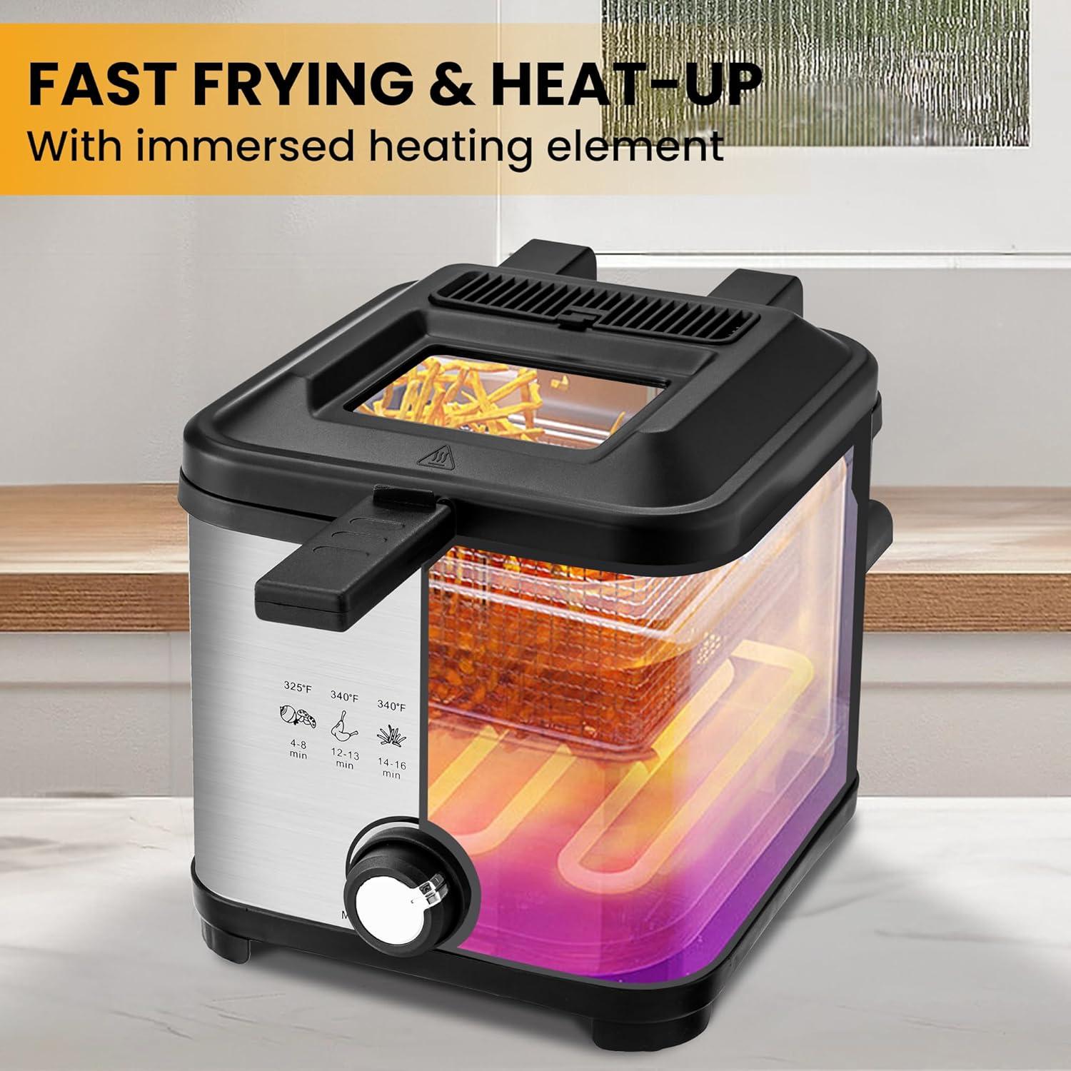 image:imageSUSTEAS Deep Fryer 2 Baskets Electric Oil Fryer with 54QT6L3000W Timer Control Adjustable Temperature Lid with Viewing Window and Odor Free Filter Stainless Steel Perfect for Kitchen Fry Fish15L