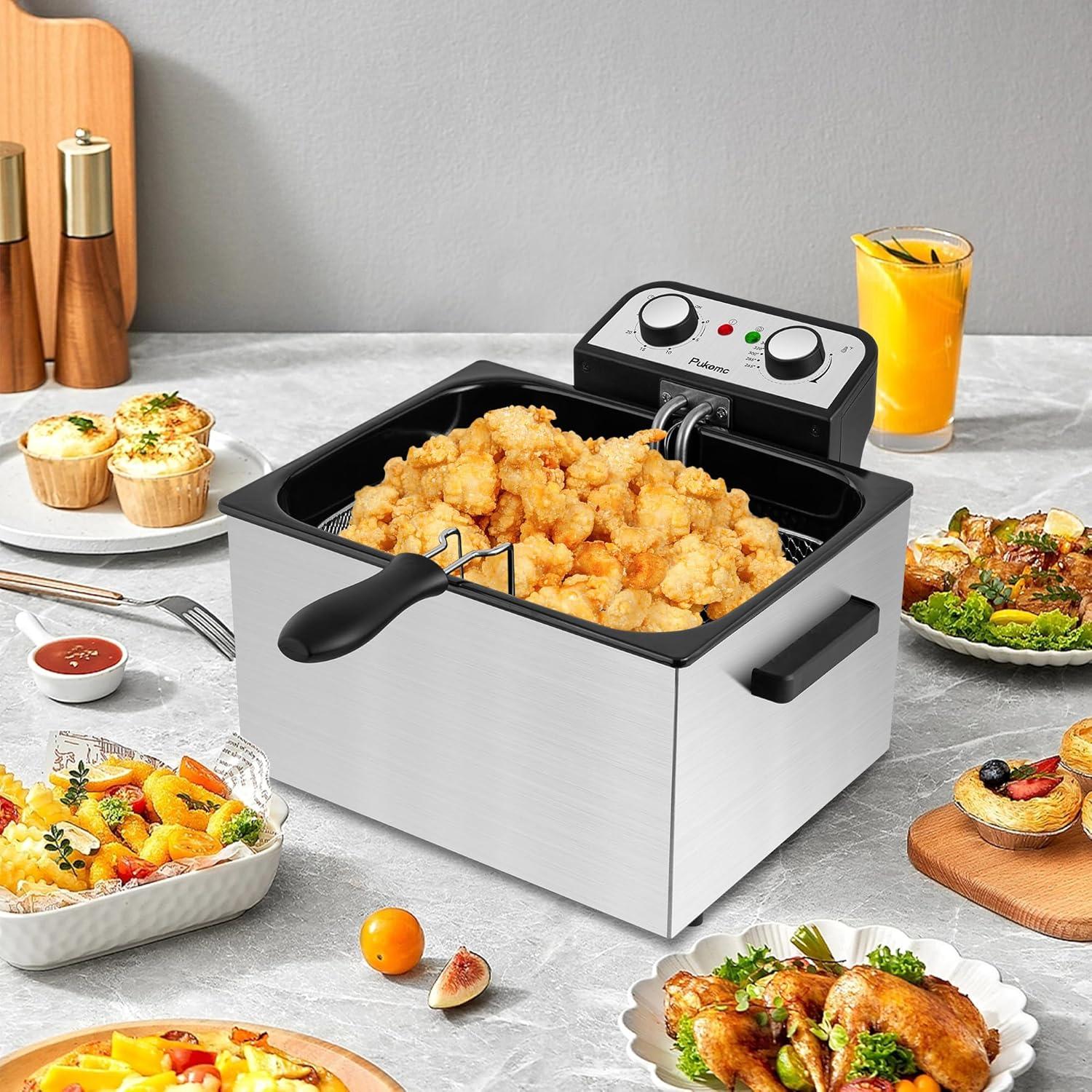 image:imageSUSTEAS Deep Fryer 2 Baskets Electric Oil Fryer with 54QT6L3000W Timer Control Adjustable Temperature Lid with Viewing Window and Odor Free Filter Stainless Steel Perfect for Kitchen Fry Fish50L