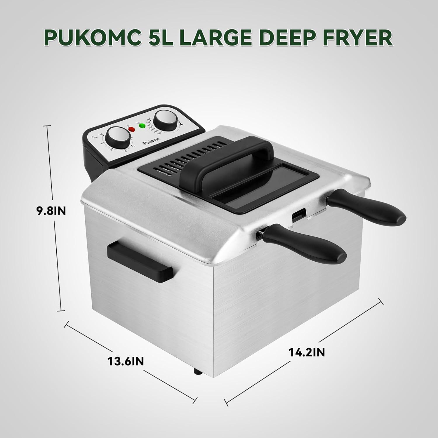 image:imageSUSTEAS Deep Fryer 2 Baskets Electric Oil Fryer with 54QT6L3000W Timer Control Adjustable Temperature Lid with Viewing Window and Odor Free Filter Stainless Steel Perfect for Kitchen Fry Fish50L