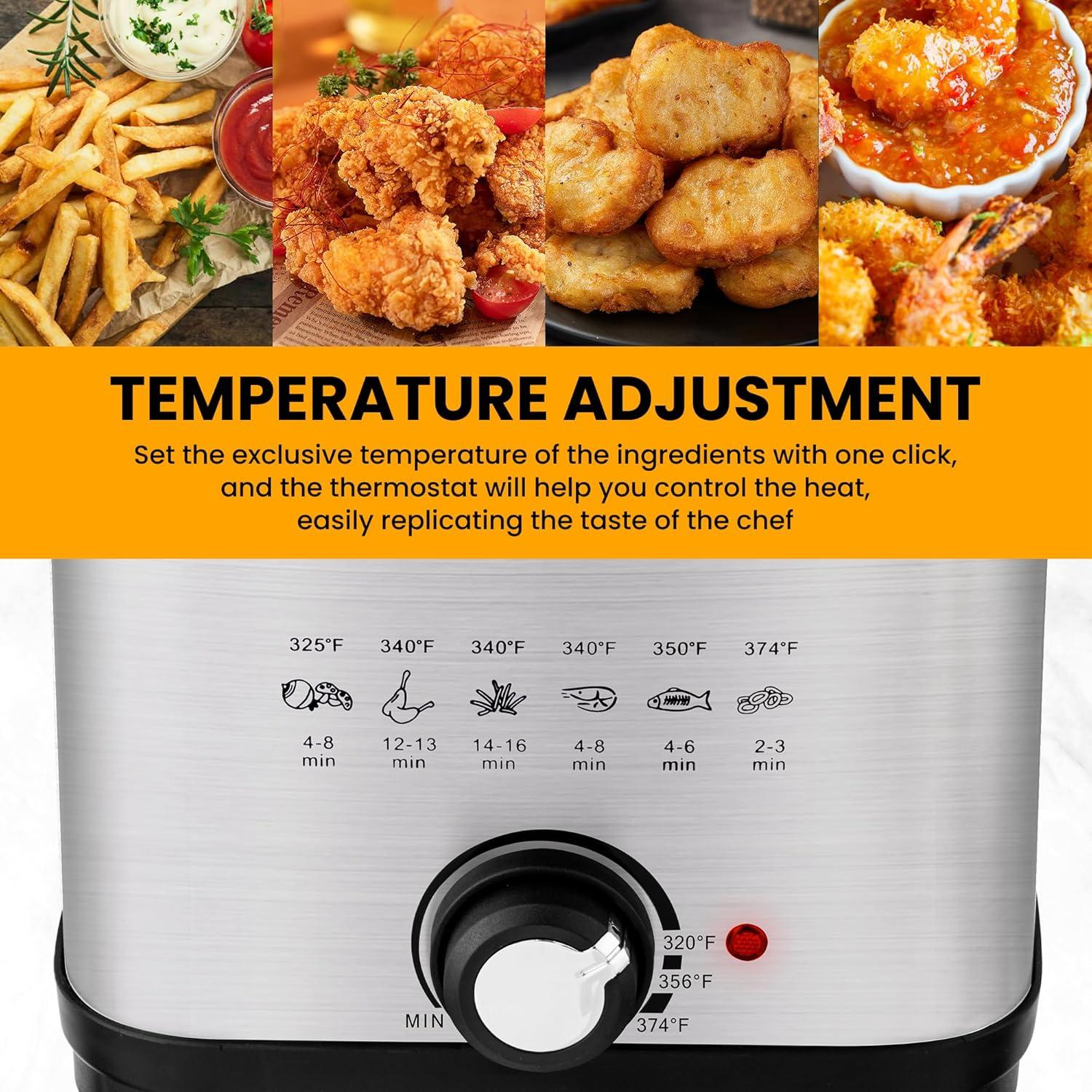 image:imageSUSTEAS Deep Fryer 2 Baskets Electric Oil Fryer with 54QT6L3000W Timer Control Adjustable Temperature Lid with Viewing Window and Odor Free Filter Stainless Steel Perfect for Kitchen Fry Fish15L