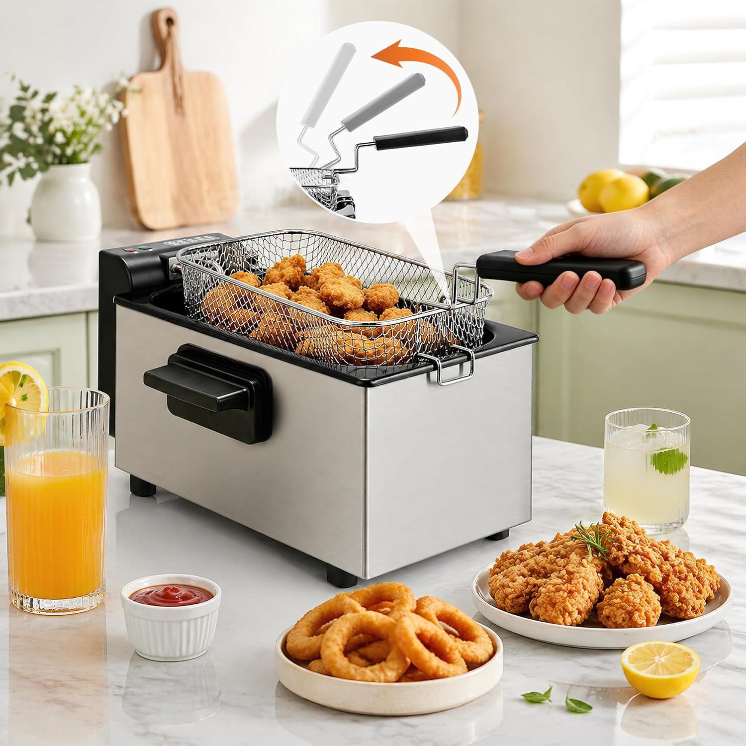 image:imageSUSTEAS Deep Fryer 2 Baskets Electric Oil Fryer with 54QT6L3000W Timer Control Adjustable Temperature Lid with Viewing Window and Odor Free Filter Stainless Steel Perfect for Kitchen Fry Fish30L