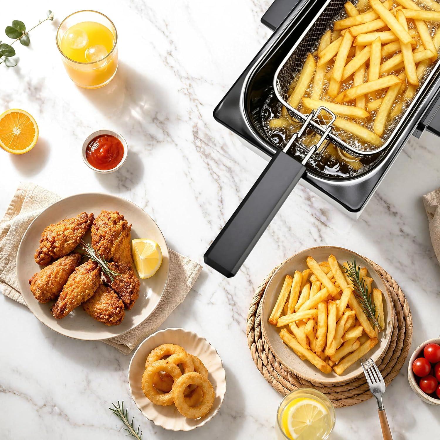 image:imageSUSTEAS Deep Fryer 2 Baskets Electric Oil Fryer with 54QT6L3000W Timer Control Adjustable Temperature Lid with Viewing Window and Odor Free Filter Stainless Steel Perfect for Kitchen Fry Fish30L