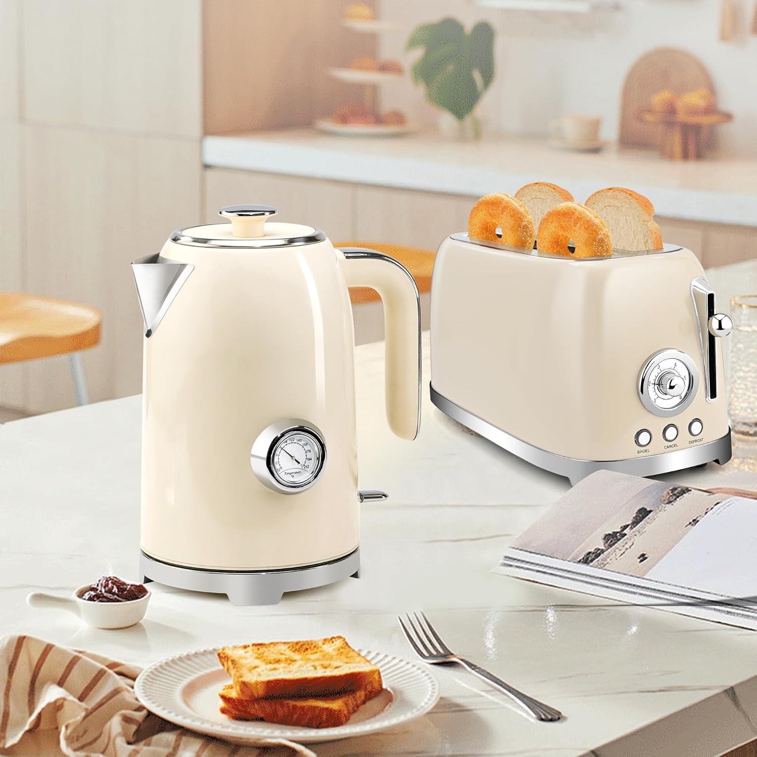image:imageSUSTEAS Electric Kettle 57oz Hot Tea Water Boiler with Thermometer 1500W Fast Heating Stainless Steel Pot Cordless LED Indicator Auto ShutOff amp Boil Dry Protection Retro GreenBeige