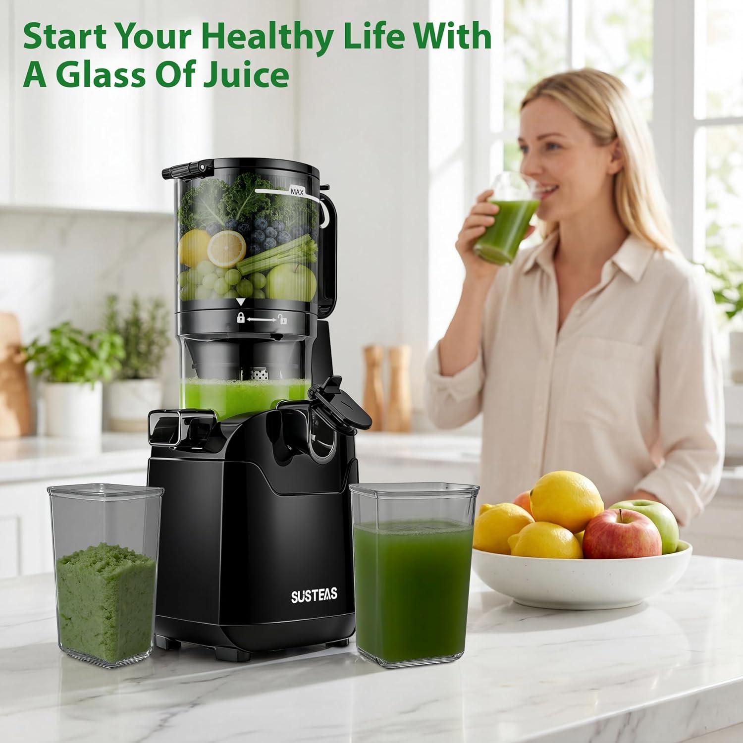 image:imageSUSTEAS Juicer Machines with 53 Extra Wide ChuteCold Press Juicer for Whole Fruits amp Vegetables 64oz Capacity Juice Extractor 250W Easy to Clean High Juice Yield Home Juicer Premium Black
