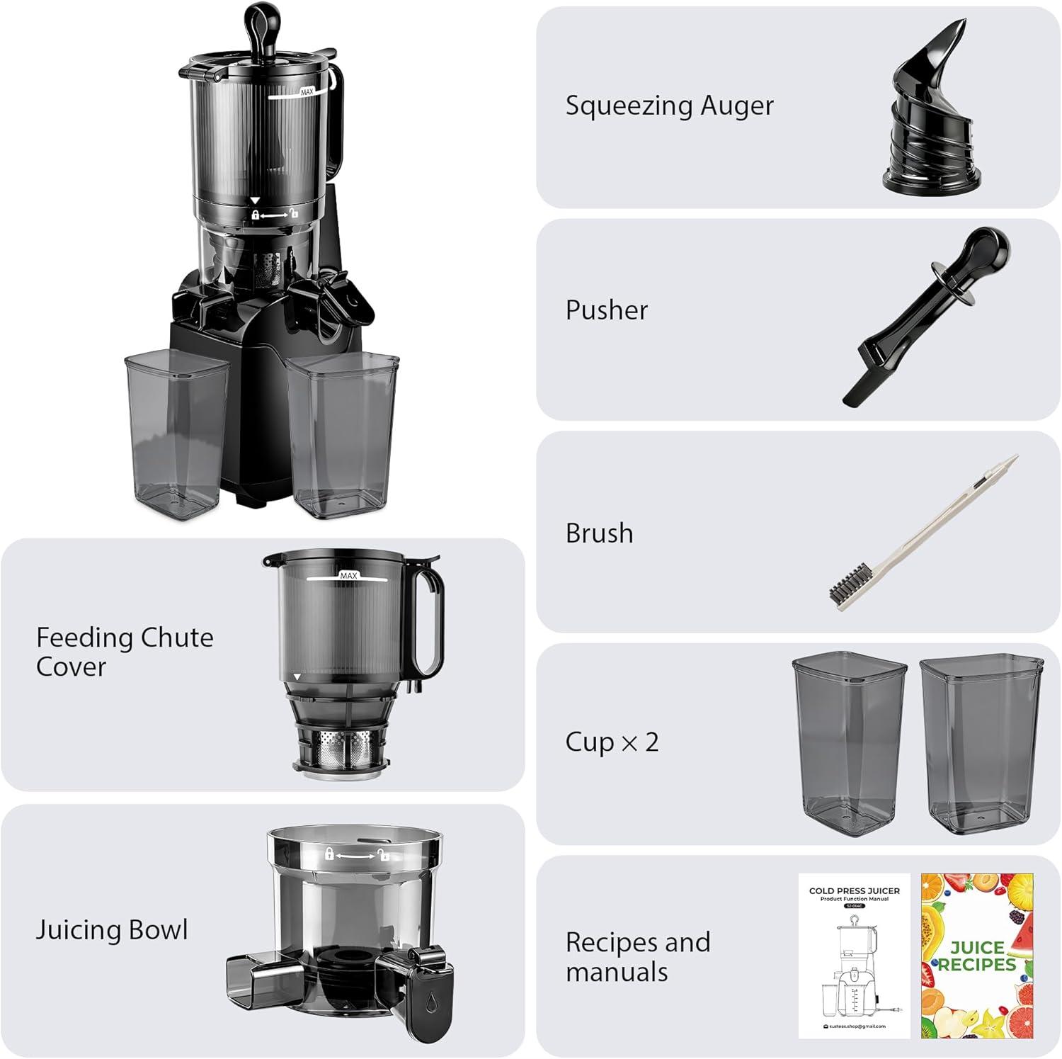 image:imageSUSTEAS Juicer Machines with 53 Extra Wide ChuteCold Press Juicer for Whole Fruits amp Vegetables 64oz Capacity Juice Extractor 250W Easy to Clean High Juice Yield Home Juicer Premium Black