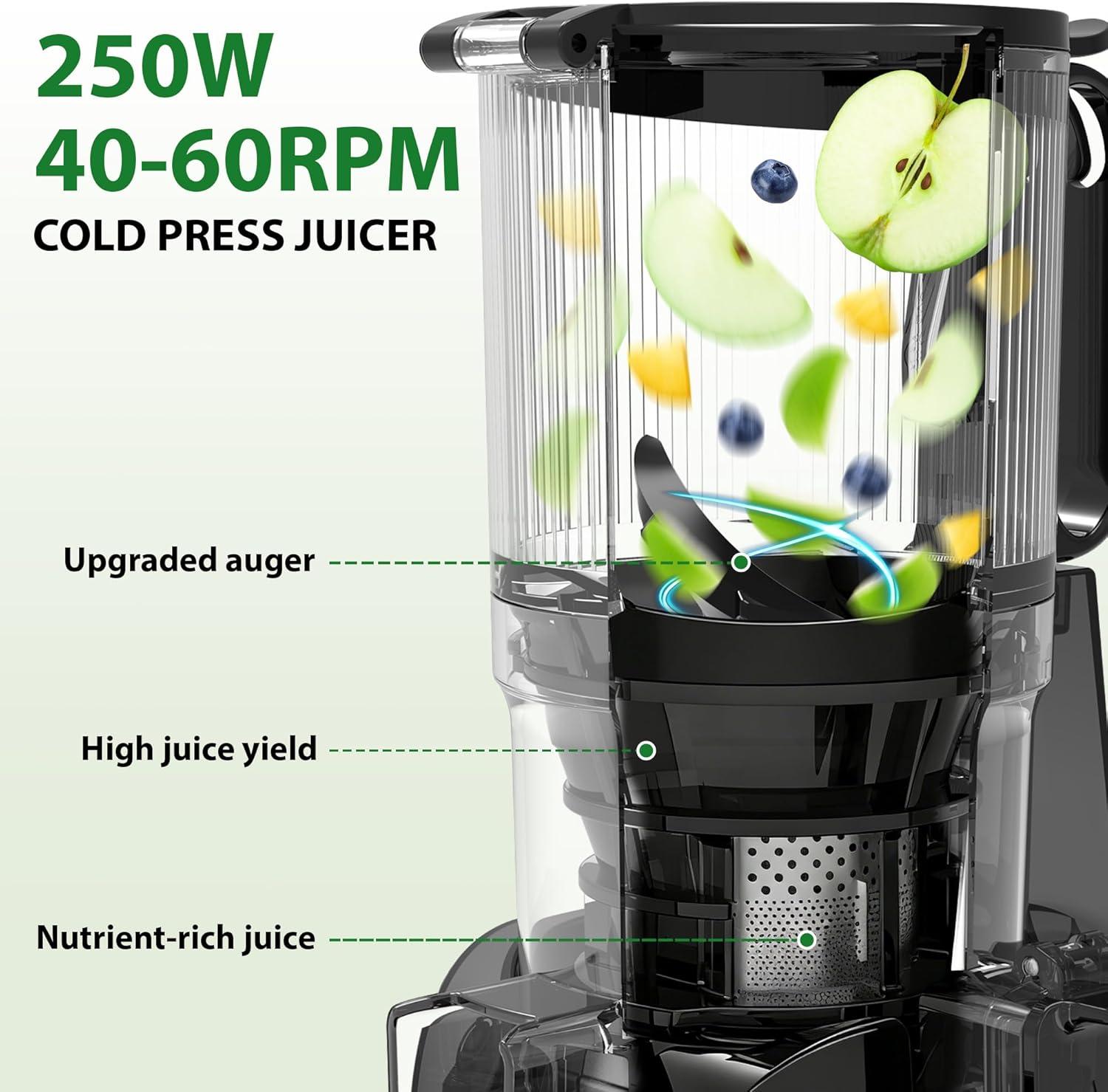 image:imageSUSTEAS Juicer Machines with 53 Extra Wide ChuteCold Press Juicer for Whole Fruits amp Vegetables 64oz Capacity Juice Extractor 250W Easy to Clean High Juice Yield Home Juicer Premium Black