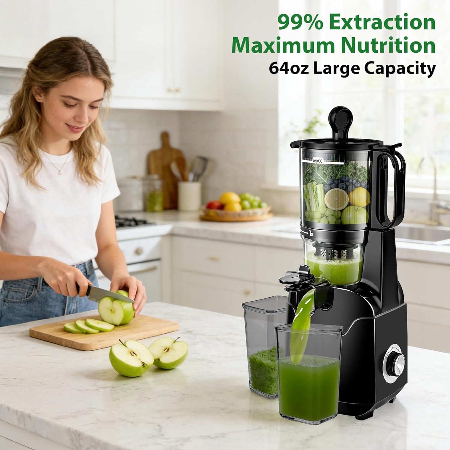 image:imageSUSTEAS Juicer Machines with 53 Extra Wide ChuteCold Press Juicer for Whole Fruits amp Vegetables 64oz Capacity Juice Extractor 250W Easy to Clean High Juice Yield Home Juicer Premium Black