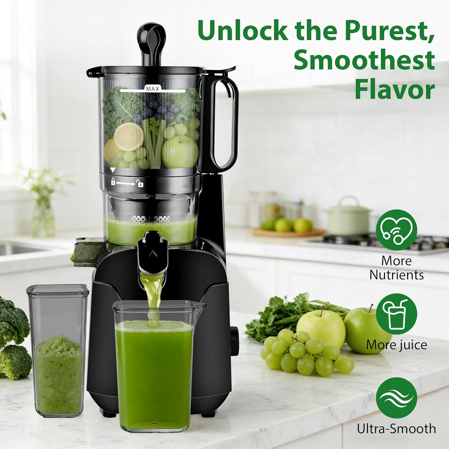 image:imageSUSTEAS Juicer Machines with 53 Extra Wide ChuteCold Press Juicer for Whole Fruits amp Vegetables 64oz Capacity Juice Extractor 250W Easy to Clean High Juice Yield Home Juicer Premium Black