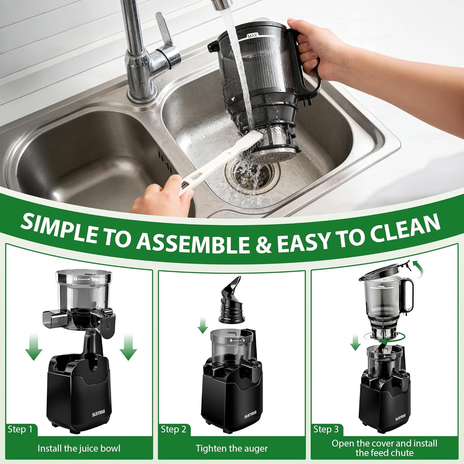 image:imageSUSTEAS Juicer Machines with 53 Extra Wide ChuteCold Press Juicer for Whole Fruits amp Vegetables 64oz Capacity Juice Extractor 250W Easy to Clean High Juice Yield Home Juicer Premium Black
