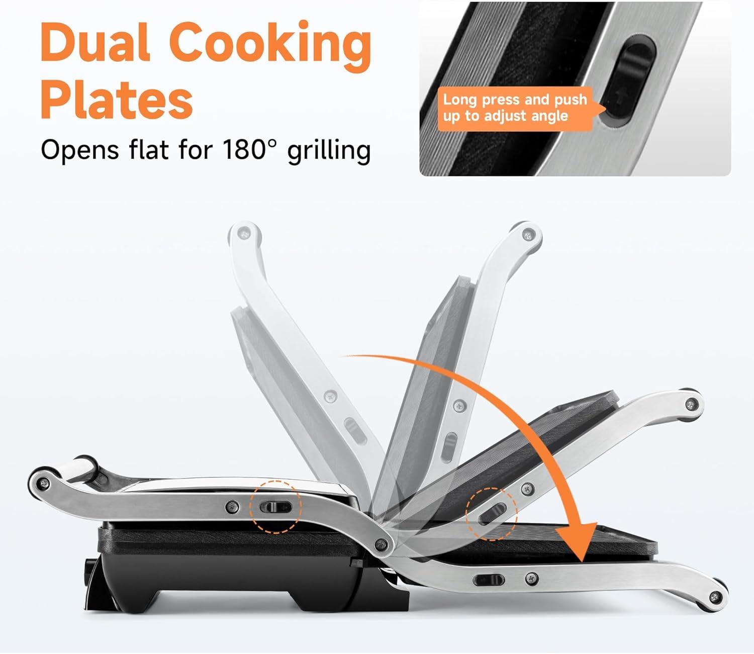 image:imageSUSTEAS Panini Press Sandwich Maker and Electric Indoor Grill with Temperature Time Setting Easy Clean Nonstick Grids Opens 180105 to Fit Any Type or Size of Food 1400W BBQ Black1500W