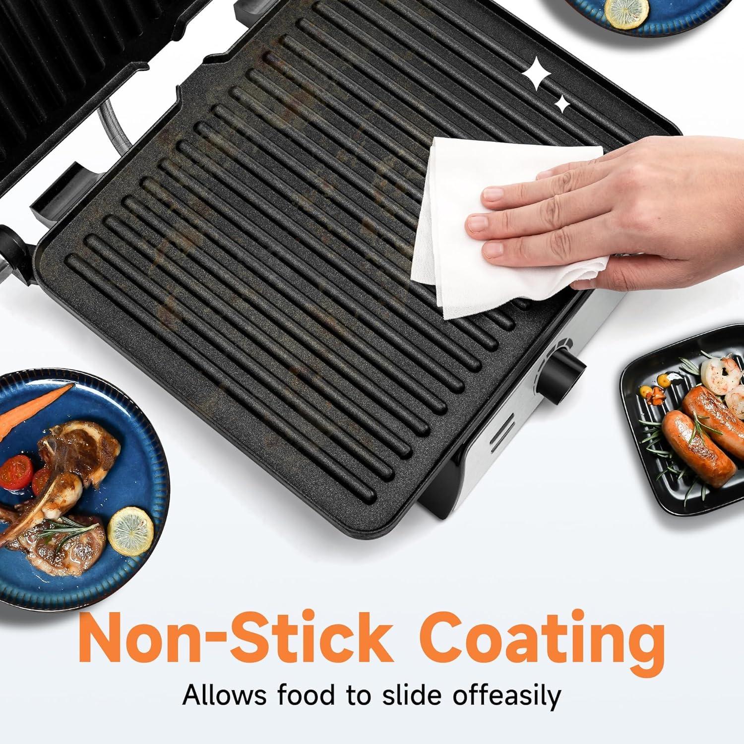 image:imageSUSTEAS Panini Press Sandwich Maker and Electric Indoor Grill with Temperature Time Setting Easy Clean Nonstick Grids Opens 180105 to Fit Any Type or Size of Food 1400W BBQ Black1500W
