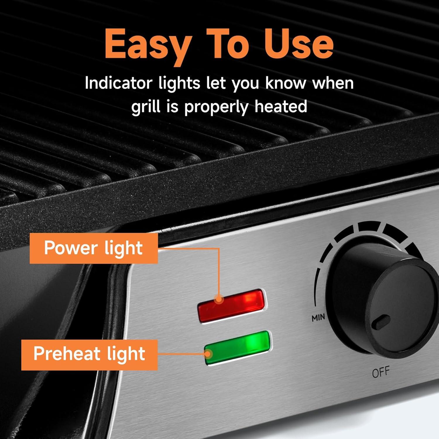 image:imageSUSTEAS Panini Press Sandwich Maker and Electric Indoor Grill with Temperature Time Setting Easy Clean Nonstick Grids Opens 180105 to Fit Any Type or Size of Food 1400W BBQ Black1500W
