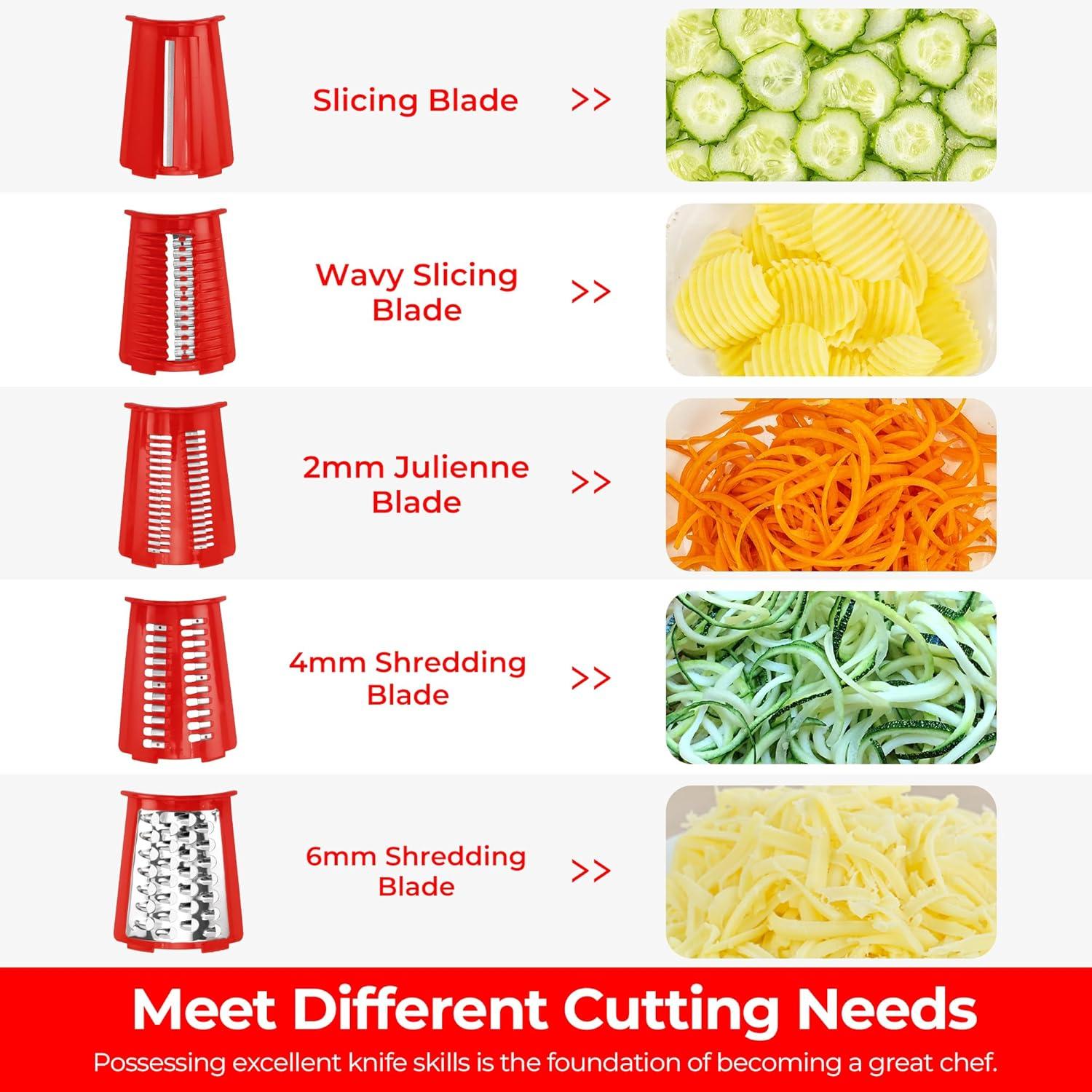 image:imageSUSTEAS Rotary Cheese Grater with Handle Vegetable Shredder with 5 Welldesigned Blades amp Strong Suction BaseRound Mandoline Slicer amp Food Chopper for Kitchenwith Blade Storage BoxRetro GreenRed