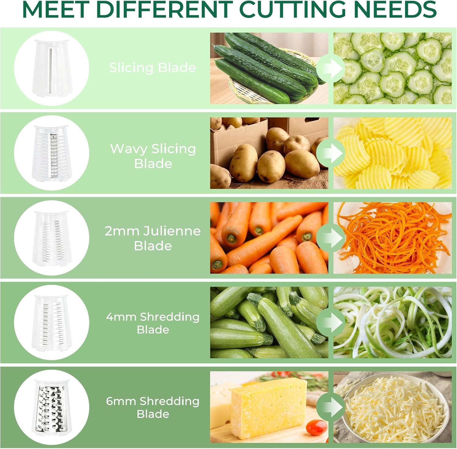 image:imageSUSTEAS Rotary Cheese Grater with Handle Vegetable Shredder with 5 Welldesigned Blades amp Strong Suction BaseRound Mandoline Slicer amp Food Chopper for Kitchenwith Blade Storage BoxRetro GreenWhite