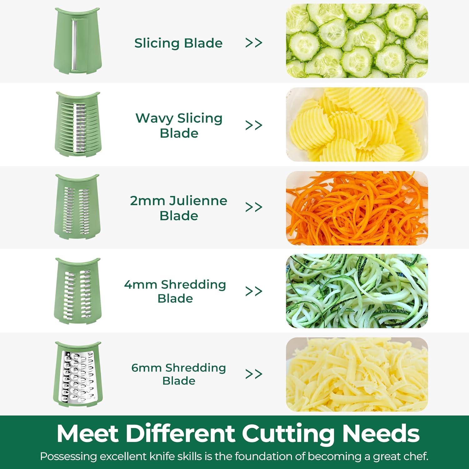 image:imageSUSTEAS Rotary Cheese Grater with Handle Vegetable Shredder with 5 Welldesigned Blades amp Strong Suction BaseRound Mandoline Slicer amp Food Chopper for Kitchenwith Blade Storage BoxRetro GreenGreen