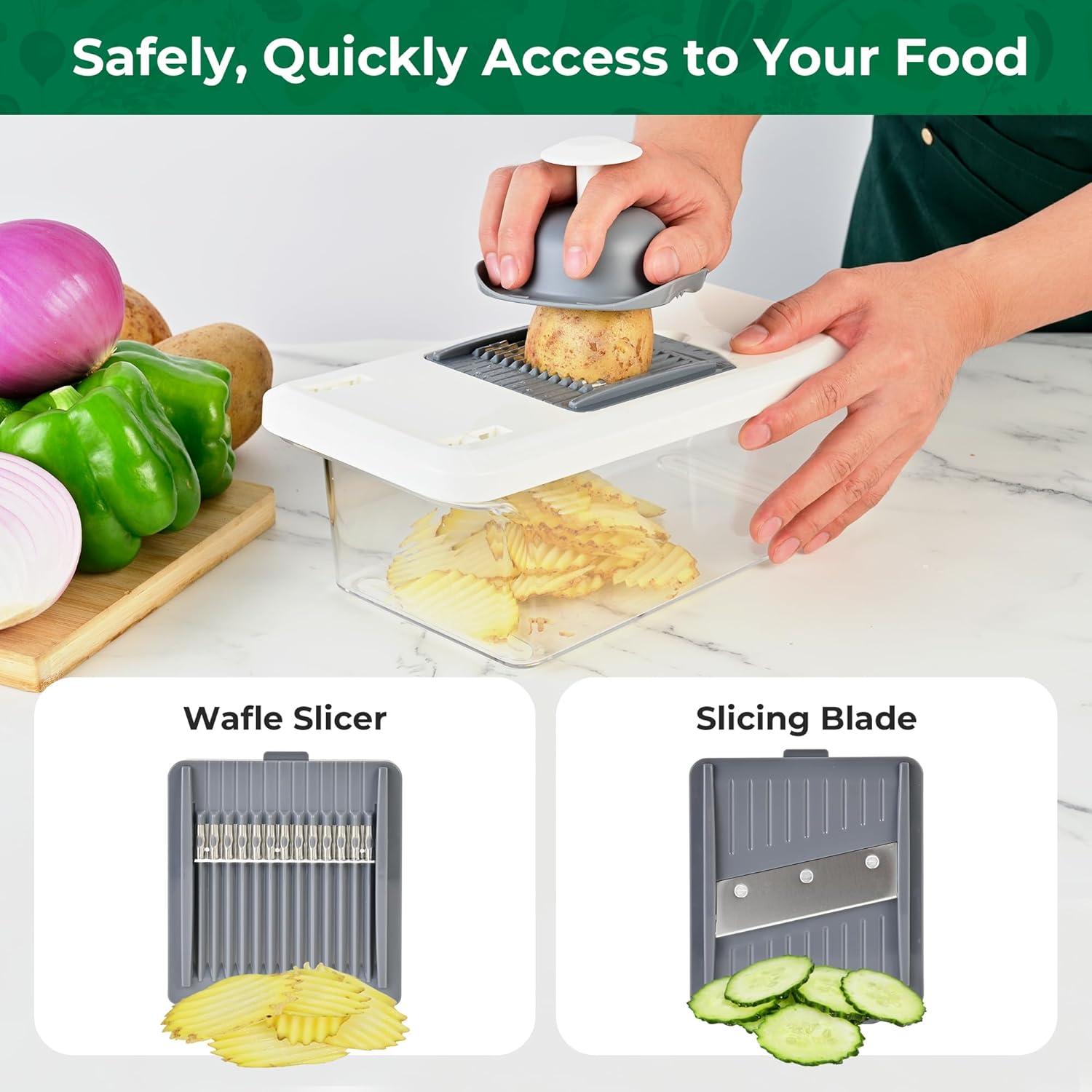 image:imageSUSTEAS Vegetable Chopper Mandoline Slicer6 Blade Pro Food Chopper Onion Potato Dicer Veggie Cutter for Salad Carrot Cucumber Home Kitchen Gadgets Accessories Essentials10 in 1 Grayish White