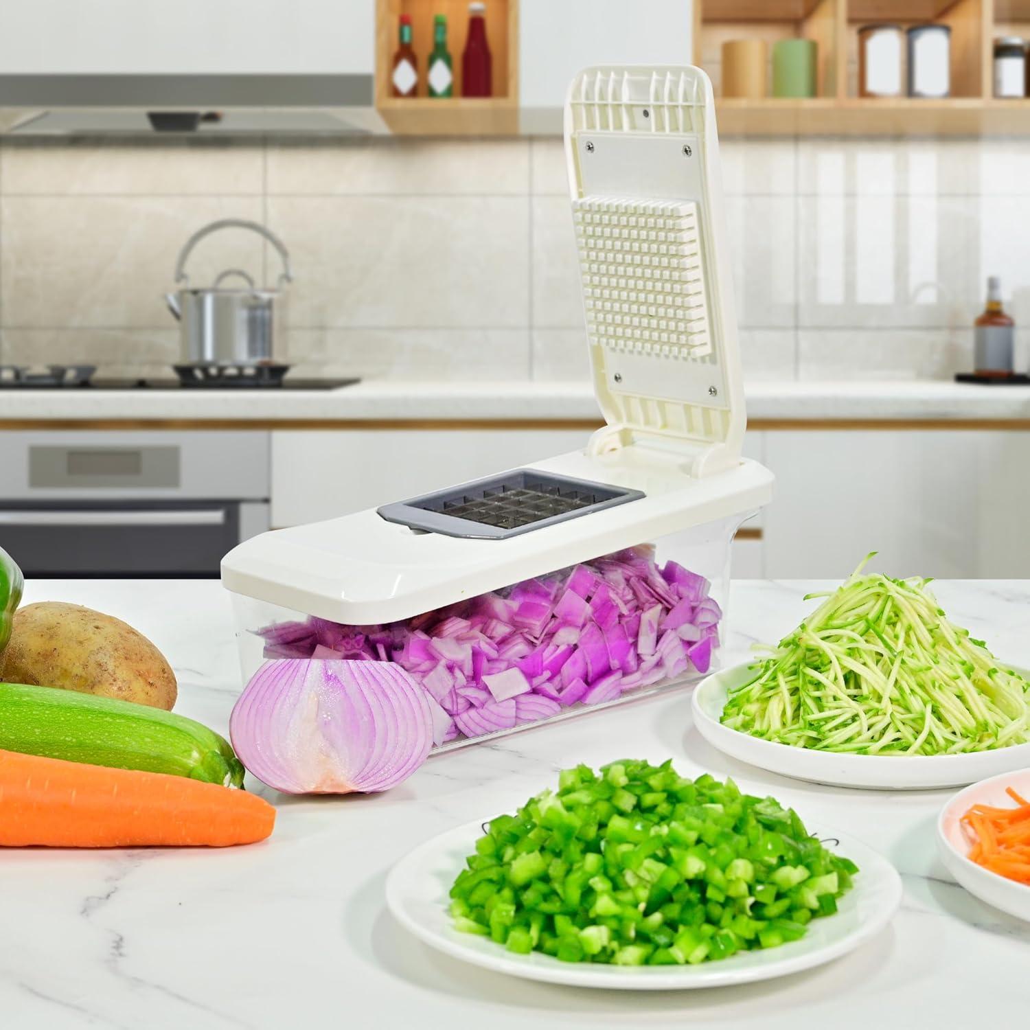 image:imageSUSTEAS Vegetable Chopper Mandoline Slicer6 Blade Pro Food Chopper Onion Potato Dicer Veggie Cutter for Salad Carrot Cucumber Home Kitchen Gadgets Accessories Essentials10 in 1 Grayish White