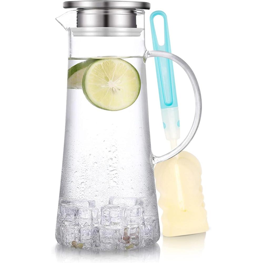 image:imageSUSTEAS 20 Liter 68oz Glass Pitcher with Lid Easy Clean Heat Resistant Glass Water Carafe with Handle for HotCold Beverages Water Cold Brew Iced Tea amp Juice With 1 LongHandled Brush IncludedClear
